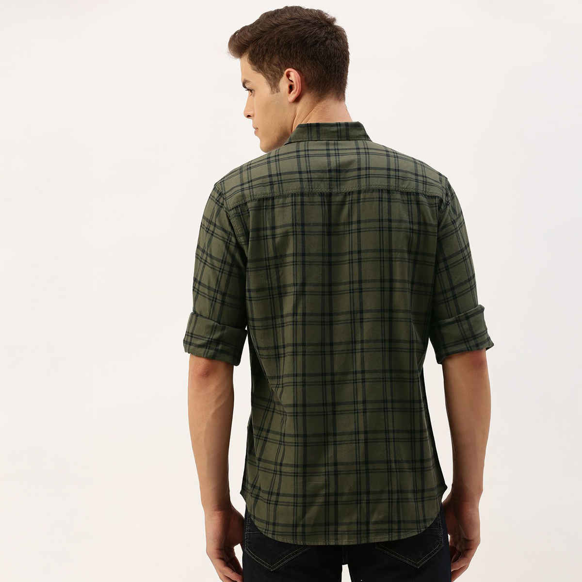 The Indian Garage Co Men's Slim Fit Checkered Casual Shirt | Green - M