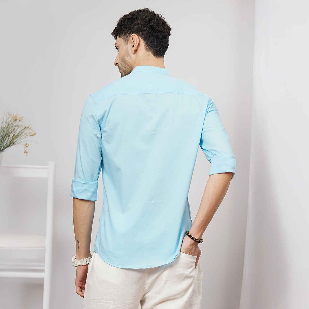 The Indian Garage Co Men's Regular Fit Solid Casual Shirt | Blue - XL