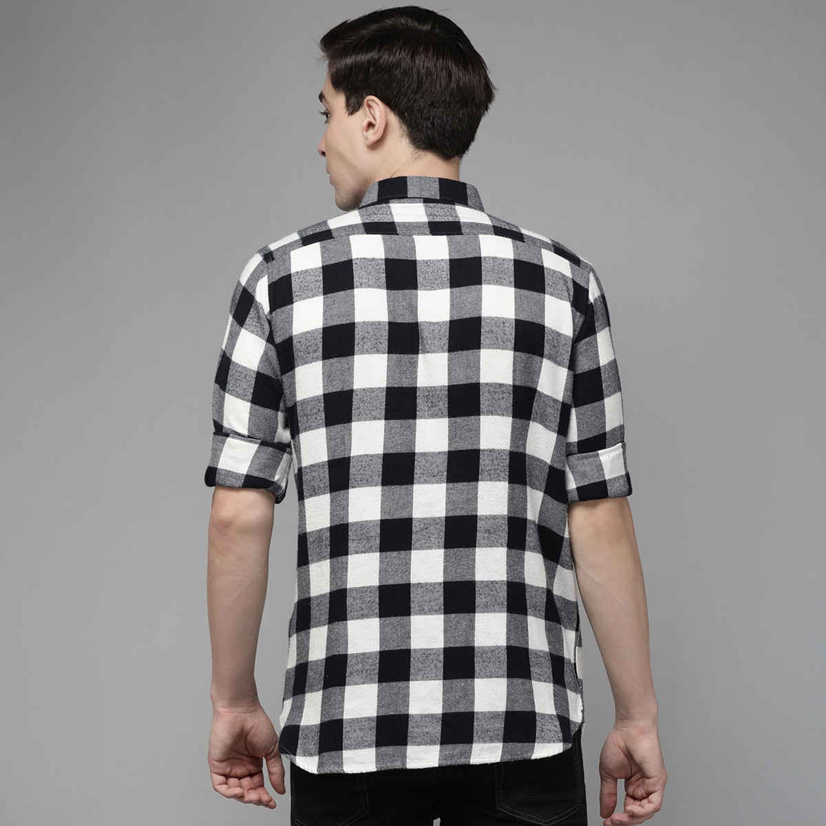 The Bear House Men Slim Fit Flannel Button-Down Casual Shirt - Stephen | Black | XL