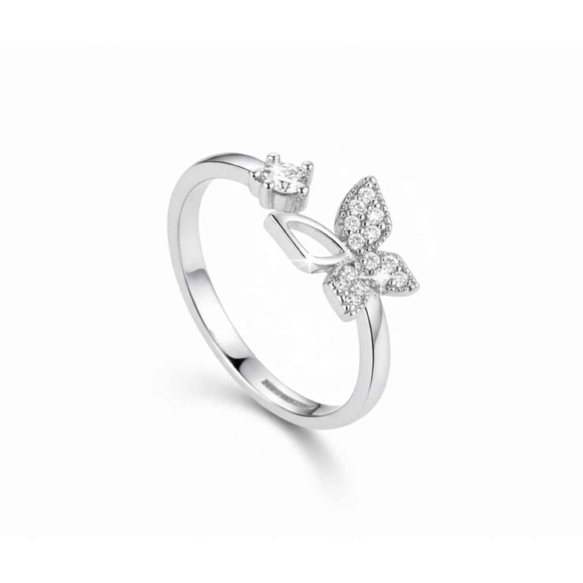 The Opal Factory | Valentines Day Sliver Plated Butterfly Cubic Diamond Flexible Size Ring