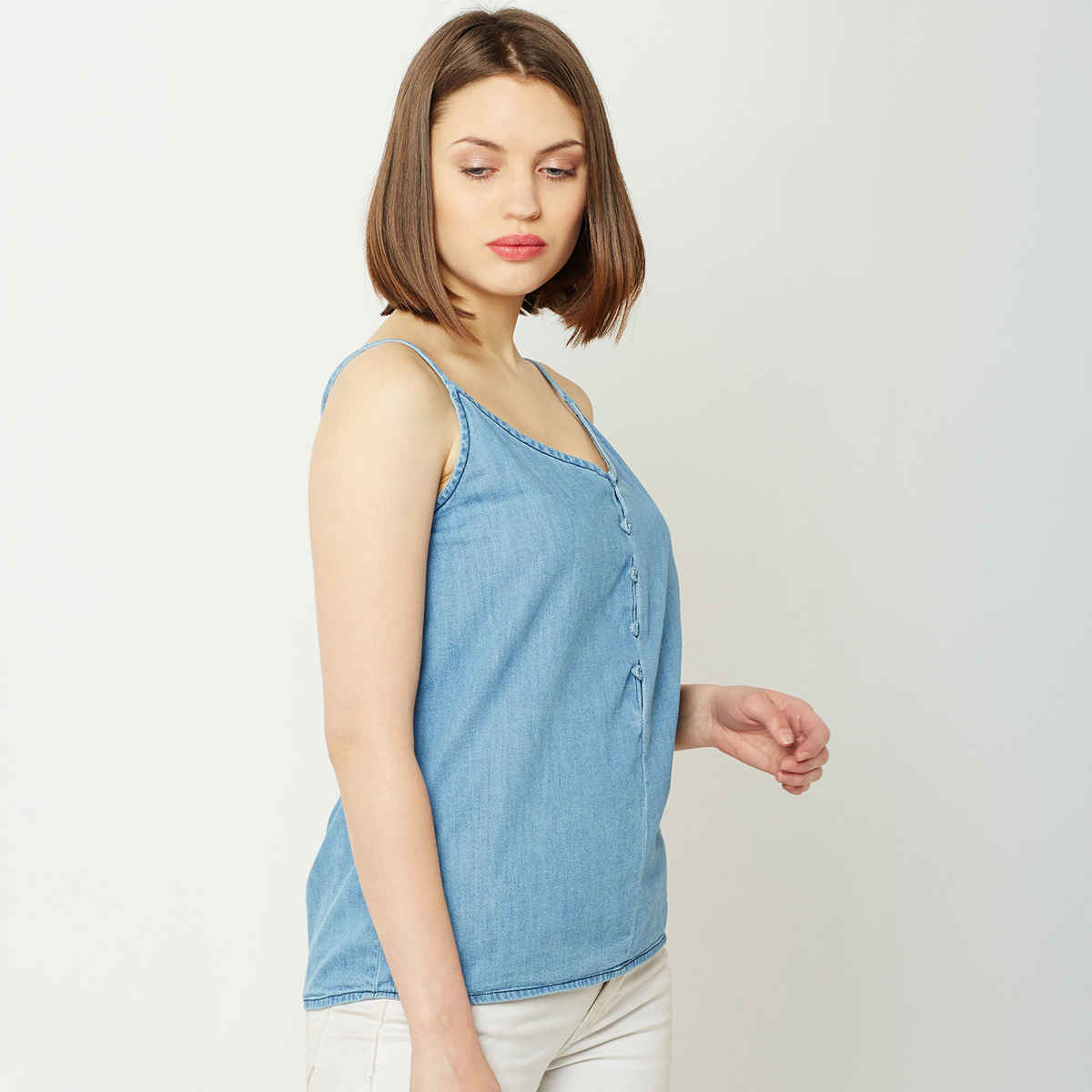 Miss Chase Women s Shades Of Two Denim Top | Light Blue | S