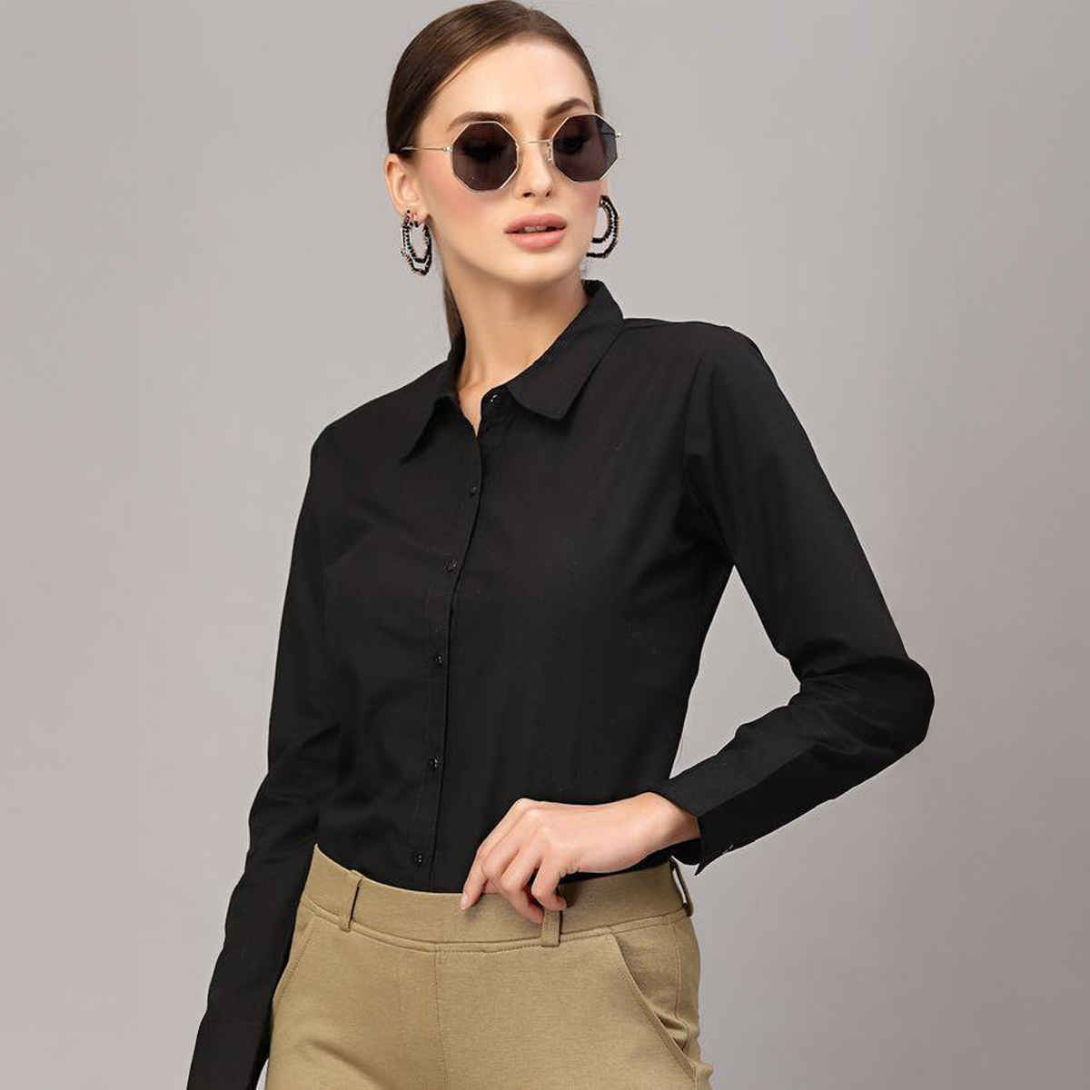 Style Quotient Women Black Classic Formal Shirt-M