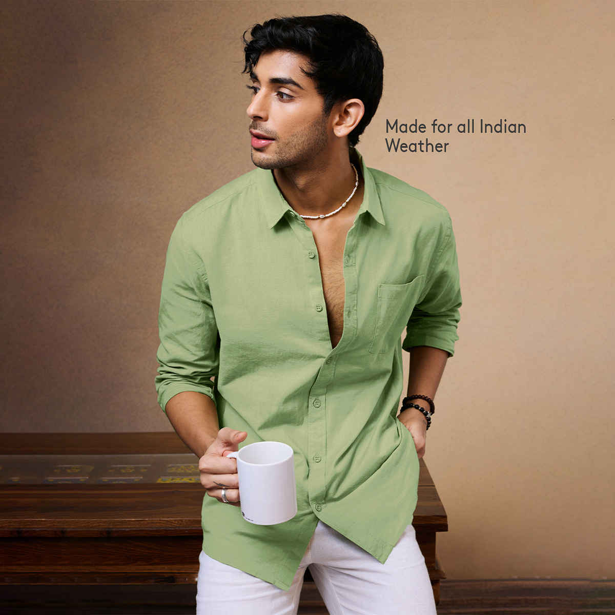 The Souled Store Men's Regular Cotton Linen- Pastel Lime Shirts | Green | M