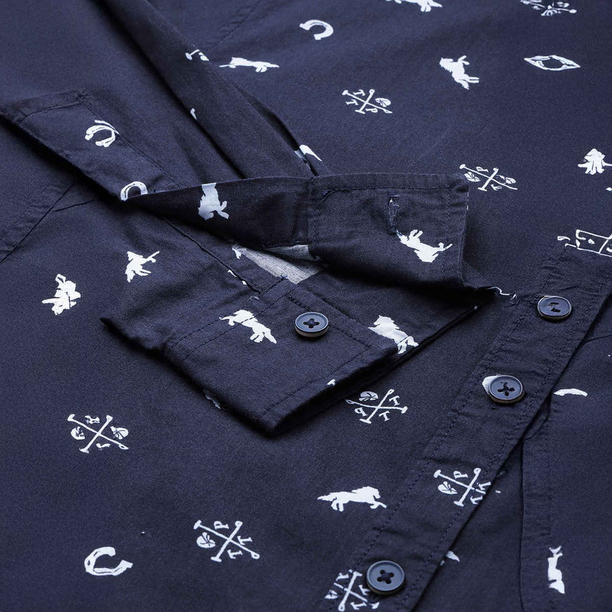 The Indian Garage Co Men's Regular Fit Animal Print Casual Shirt | Navy Blue - 2XL