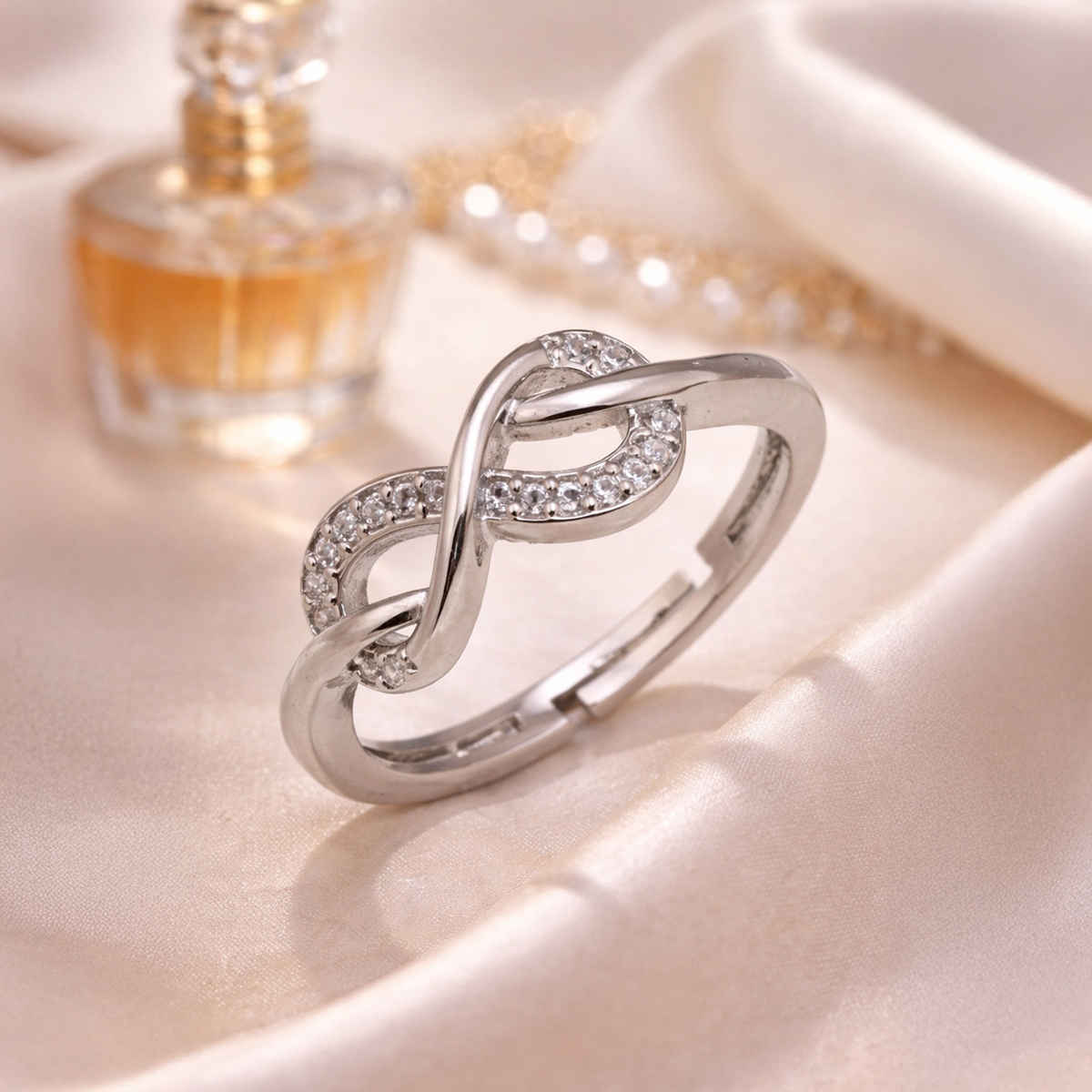 Sukkhi Latest Rhodium Plated CZ Infinity Valentine Finger Ring for Women|Free Size|LR116220