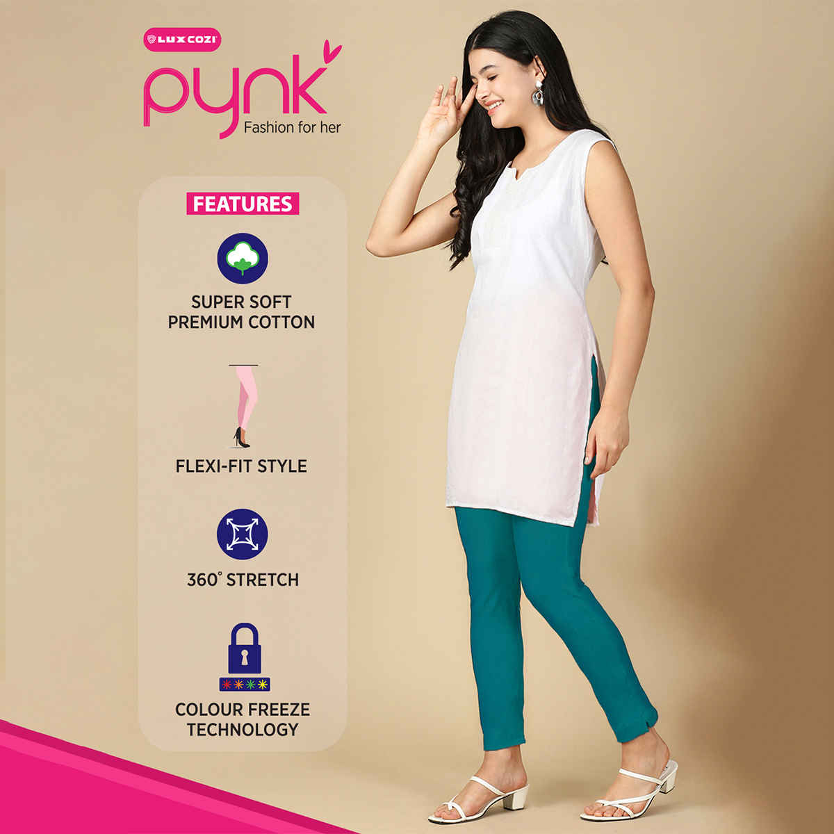 PYNK By Lux Cozi Women's Premium Modern Kurti Pants | Mz.green | Free Size