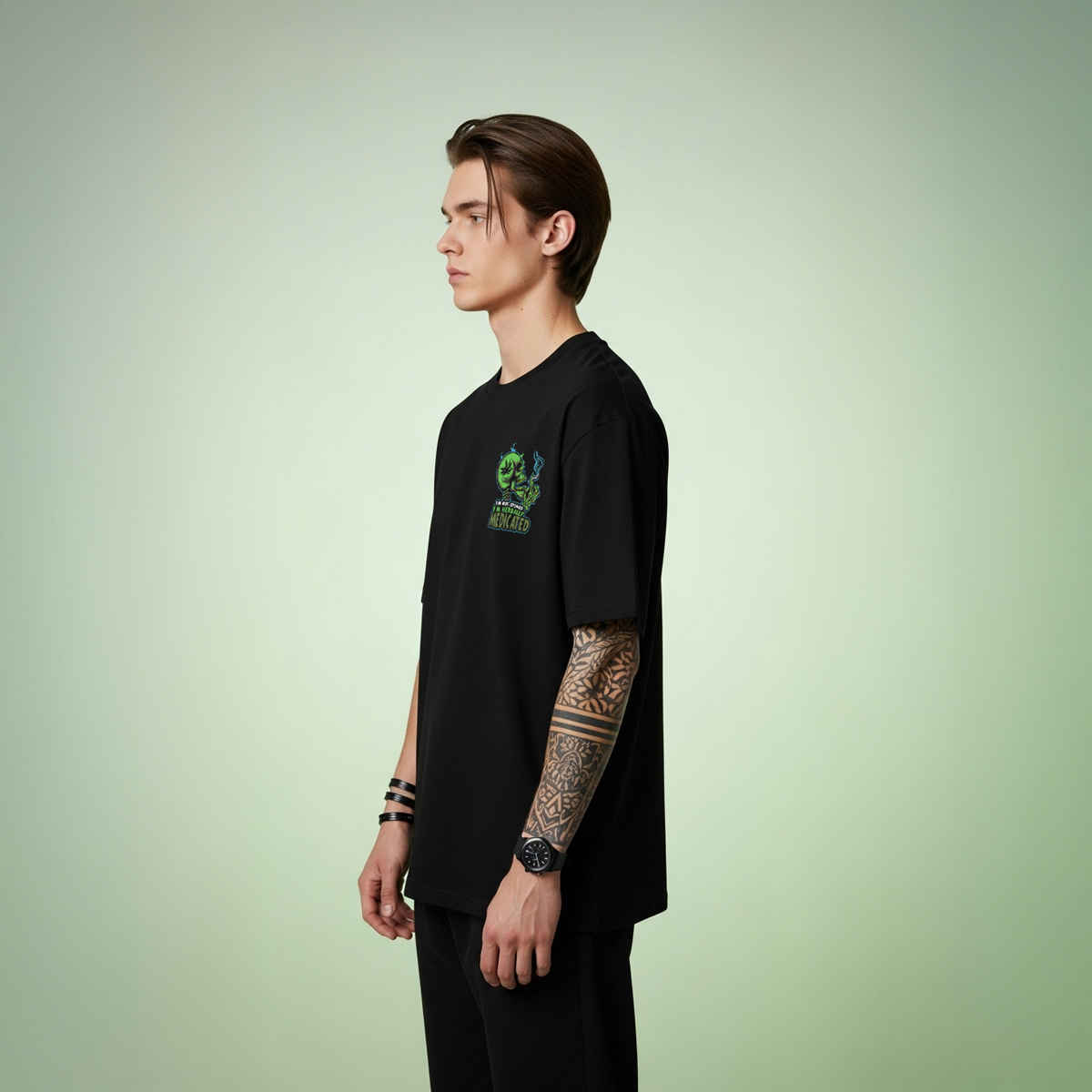 BENNY BROOKS Men's Round Neck half sleeve Oversized T-shirt |AA(ARN)BLACK144 | Black - L
