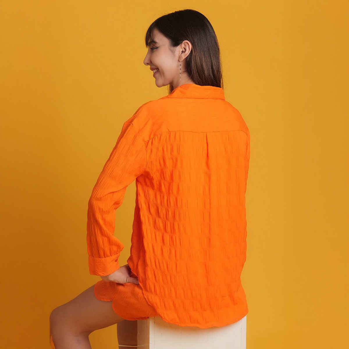 Freehand Women's Solid Casual Oversized Shirt | Orange - S