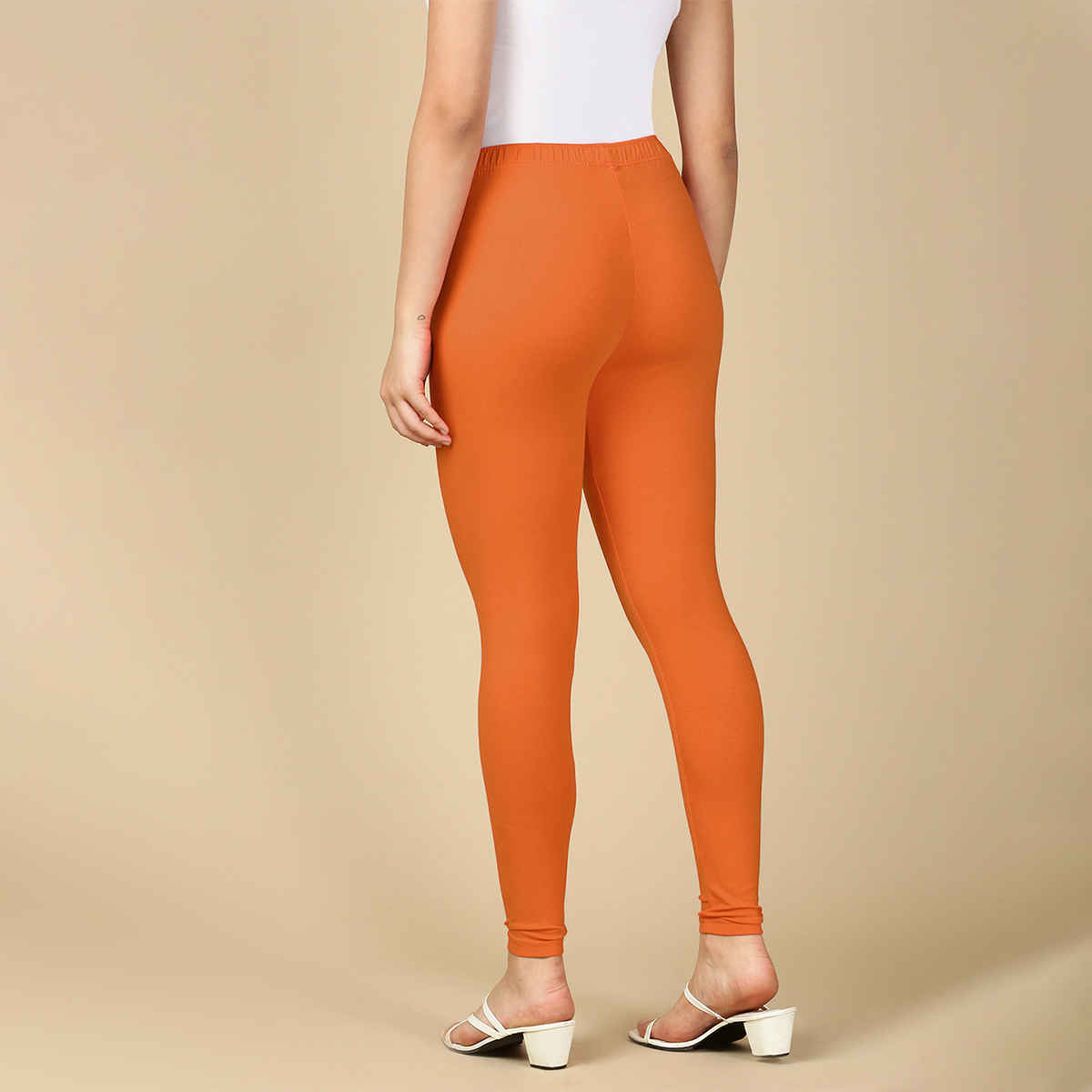 PYNK By Lux Cozi Women Flexi-fit 360 Stretch Ankle Length Premium Cotton Leggings|Orange|Free Size