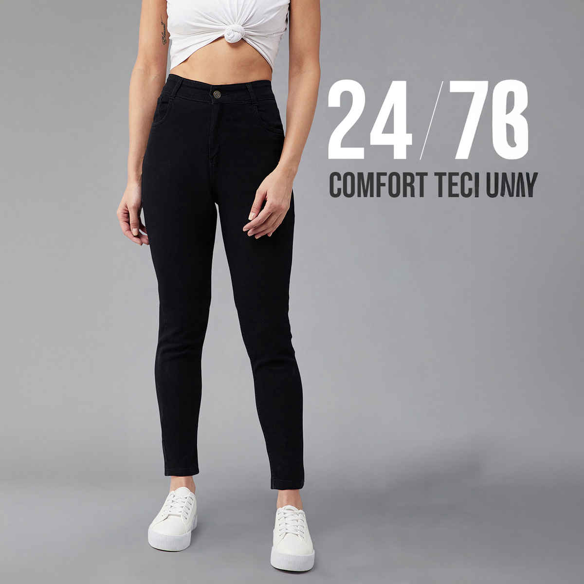 Miss Chase Women Skinny Fit High Rise Clean Look Regular Length Stretchable Denim Jeans | Black | 28