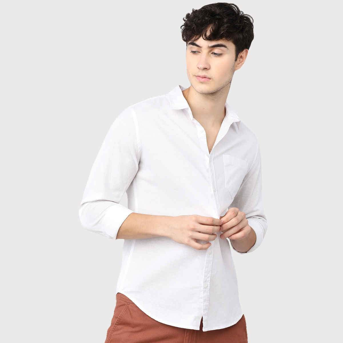 Ketch Men Solid Slim Fit Casual Cotton Shirt | White | L