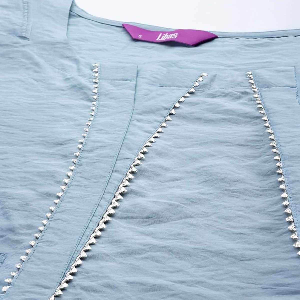 Libas Women Grey Silk Kurta And Grey Palazzo With Teal Blue Silk Dupatta - 20203OXL