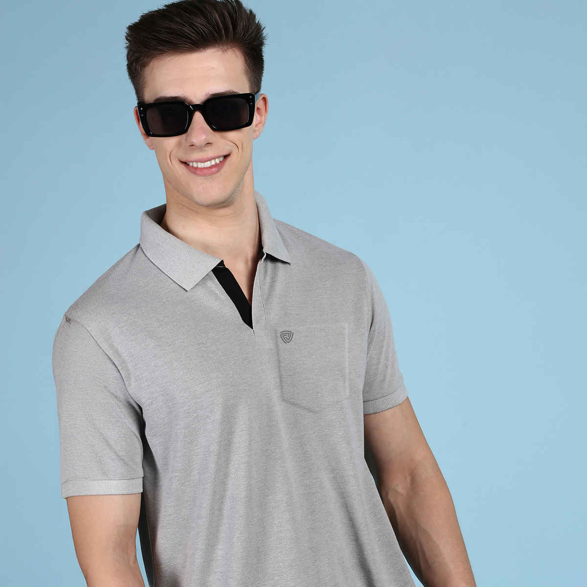 Lux Cozi Men's Solid Cotton Polo T-shirt with Pocket | Grey Melange - S