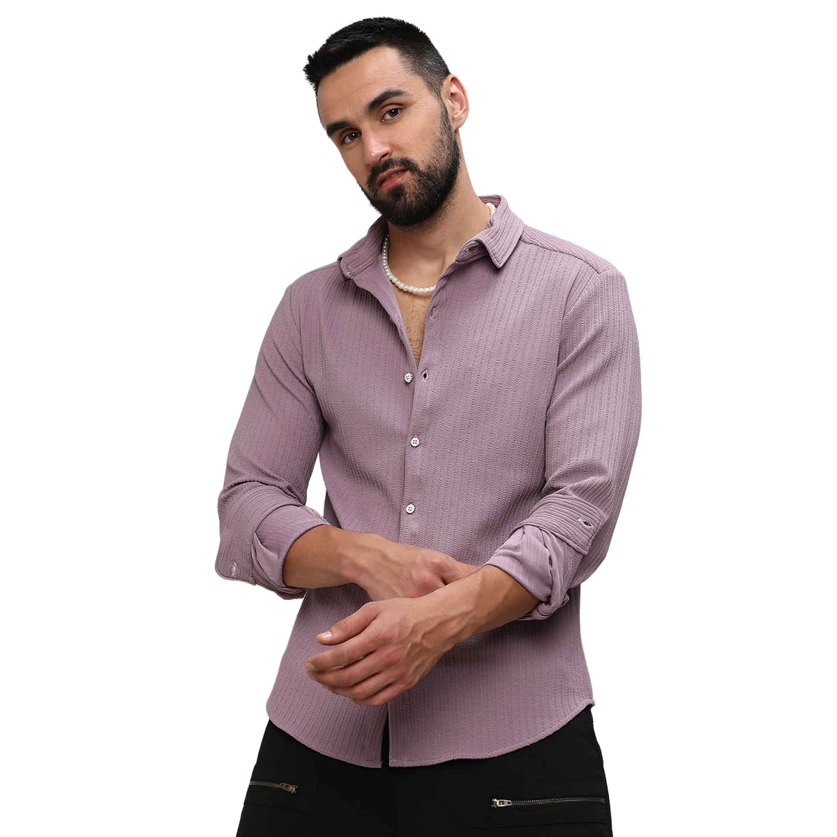 Campus Sutra Men's Stripe-Creased Shirt | Lavender - S
