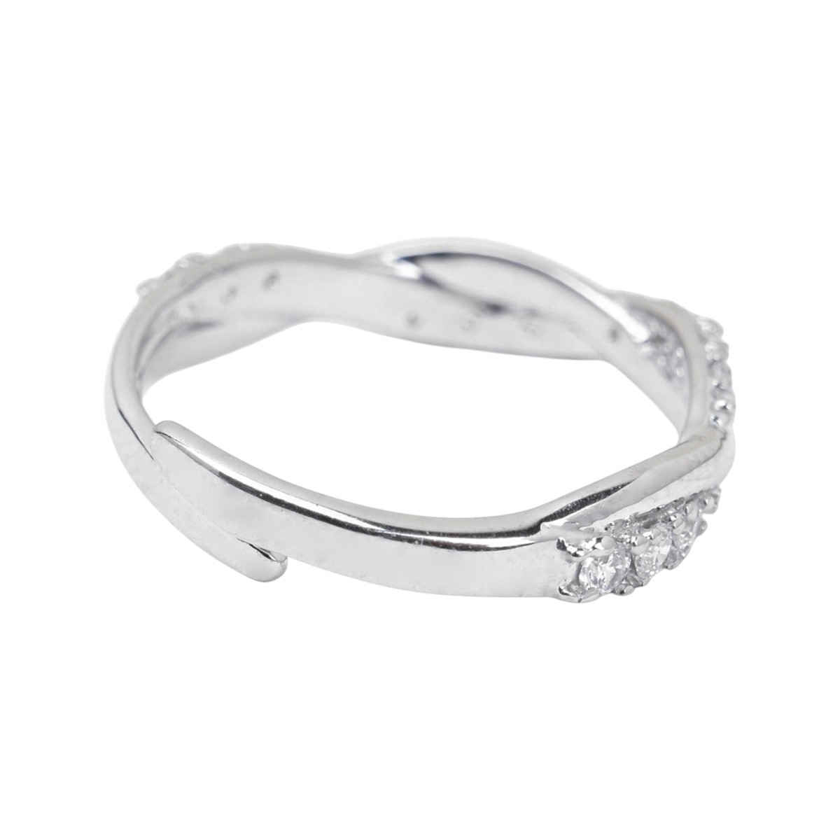 Clara Pure 925 Sterling Silver Twist Finger Ring | Adjustable Band | Swiss Zircon | Rhodium Plated