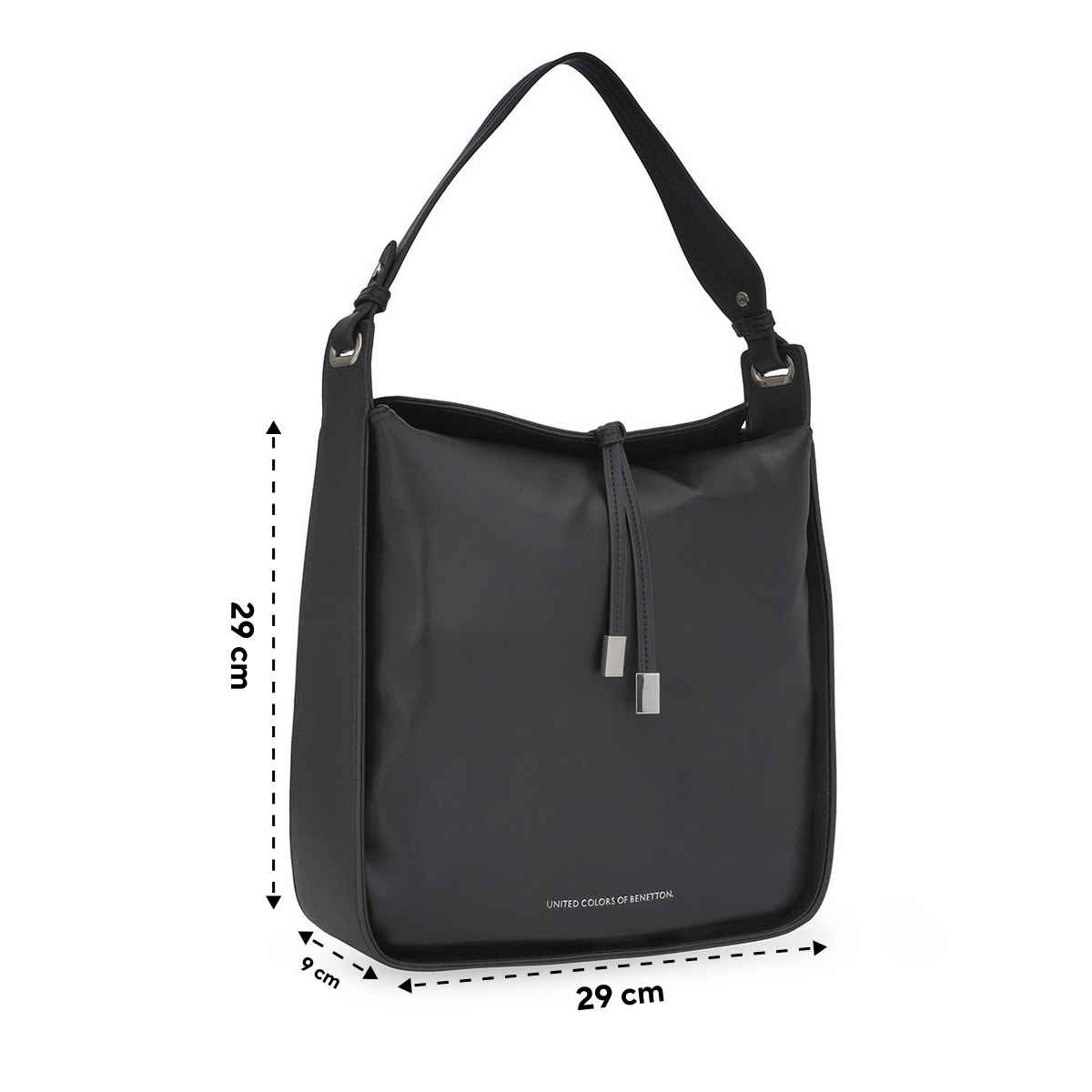United Colors Of Benetton Women's Solid PU 7.57 L Hobo Handbag | Black - M
