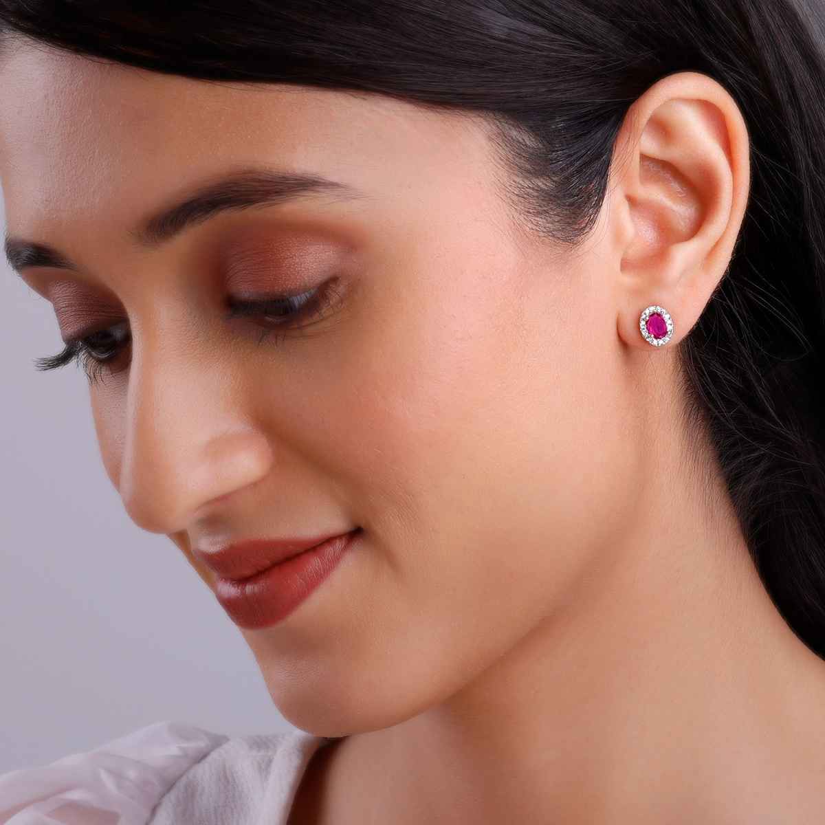 Giva Silver Pink Oval Halo Studs