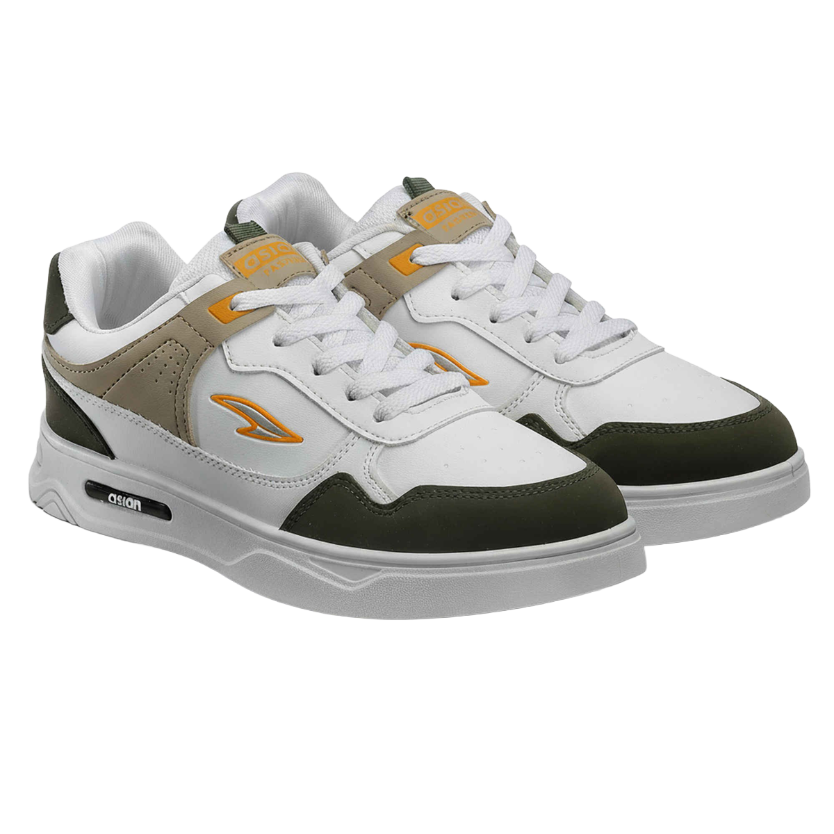 Asian Boston-01 Men Sneakers White-Mehandi-Beige (UK-9)