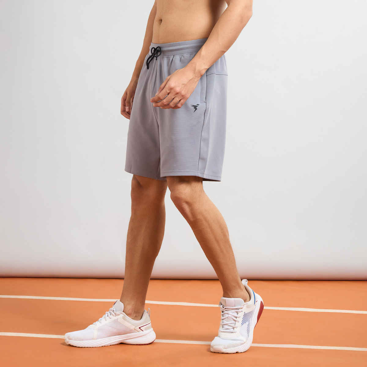 Technosport Men Poly Solid Slim Fit Sports Shorts with TS FLEXI | Light Grey | XL