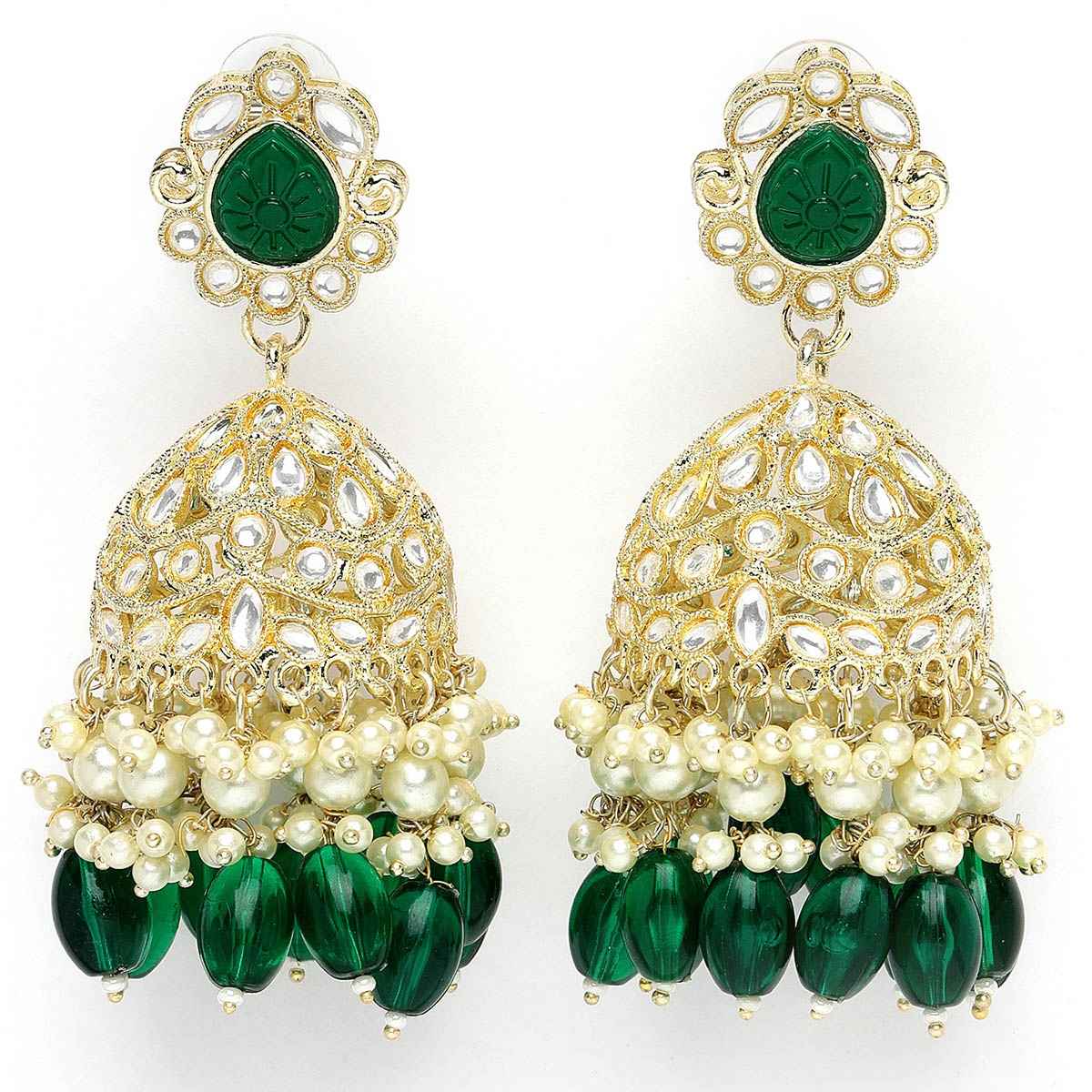 Karatcart Women's Jhumki Earrings Green and Gold One Size | 33027754