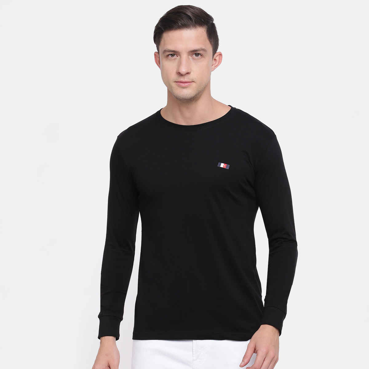 Actimaxx Men's Solid Round Neck Rib Full Sleeve Pure Cotton T-shirt | Colour May Vary - XL