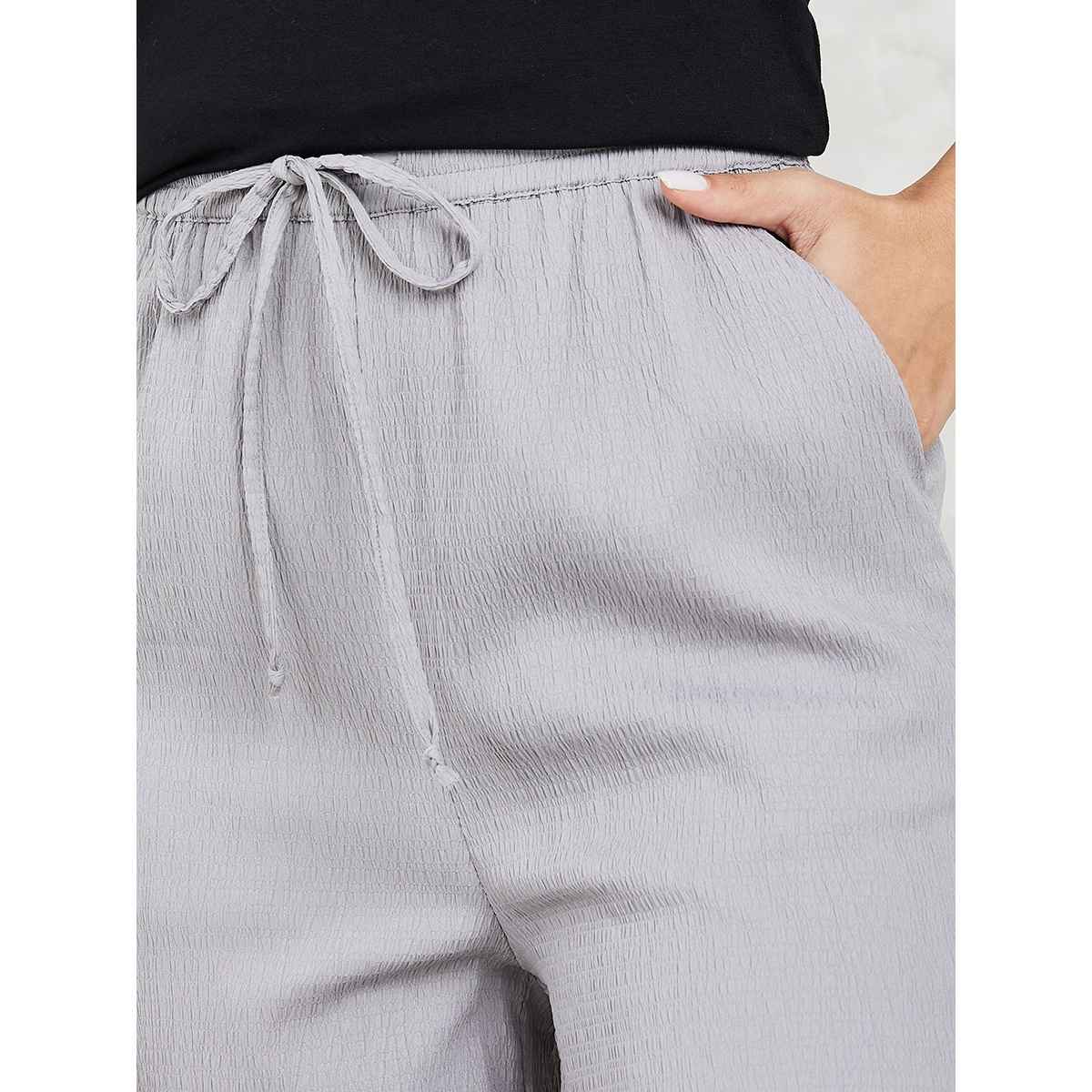 Styli Women Textured Wide Leg Pants with Side Pocket | Grey | S
