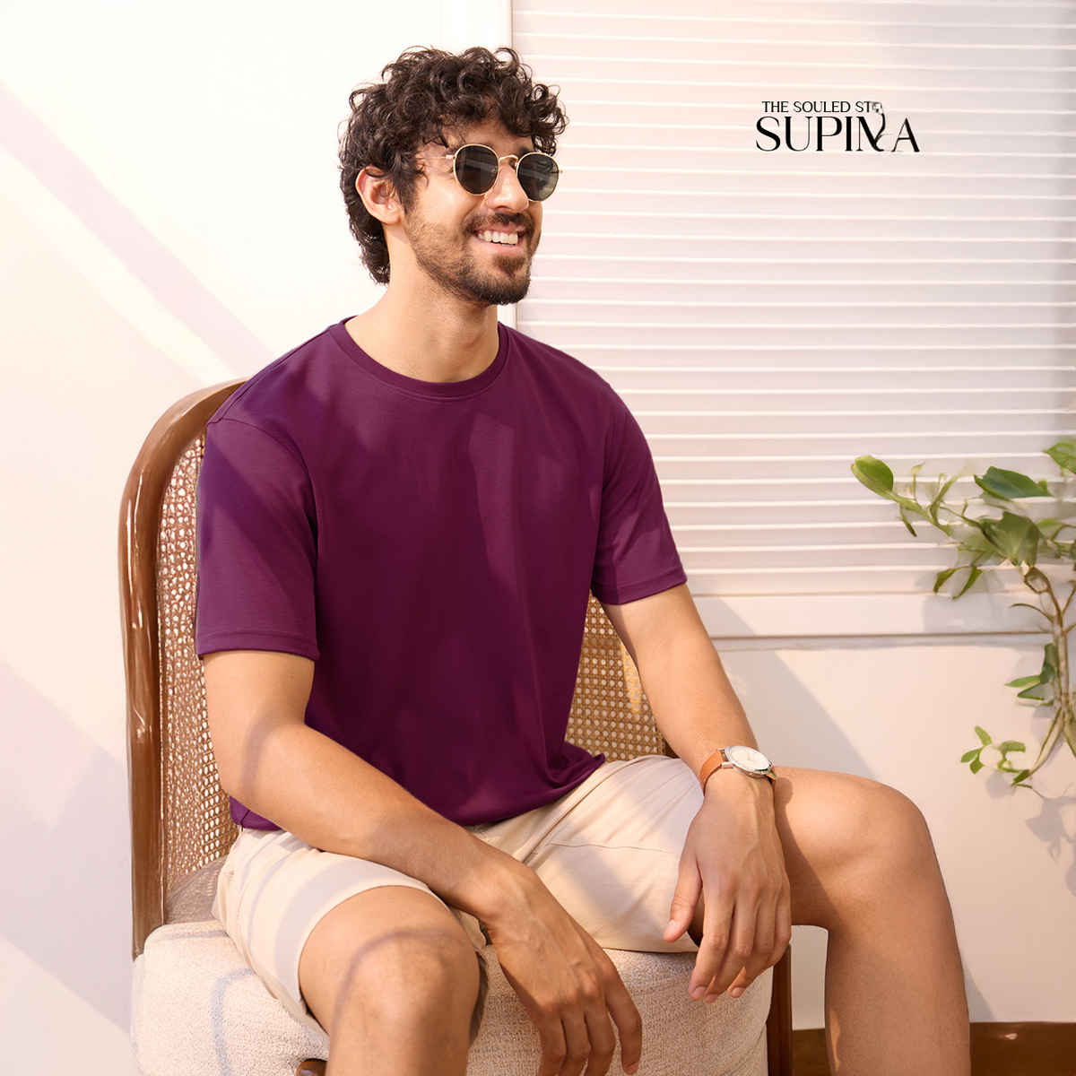 The Souled Store Men's Regular Supima- Wine Supima T-shirts | L