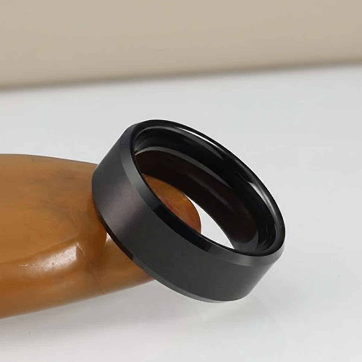 Peora Titanium Band Ring for Men Black Size- US 8