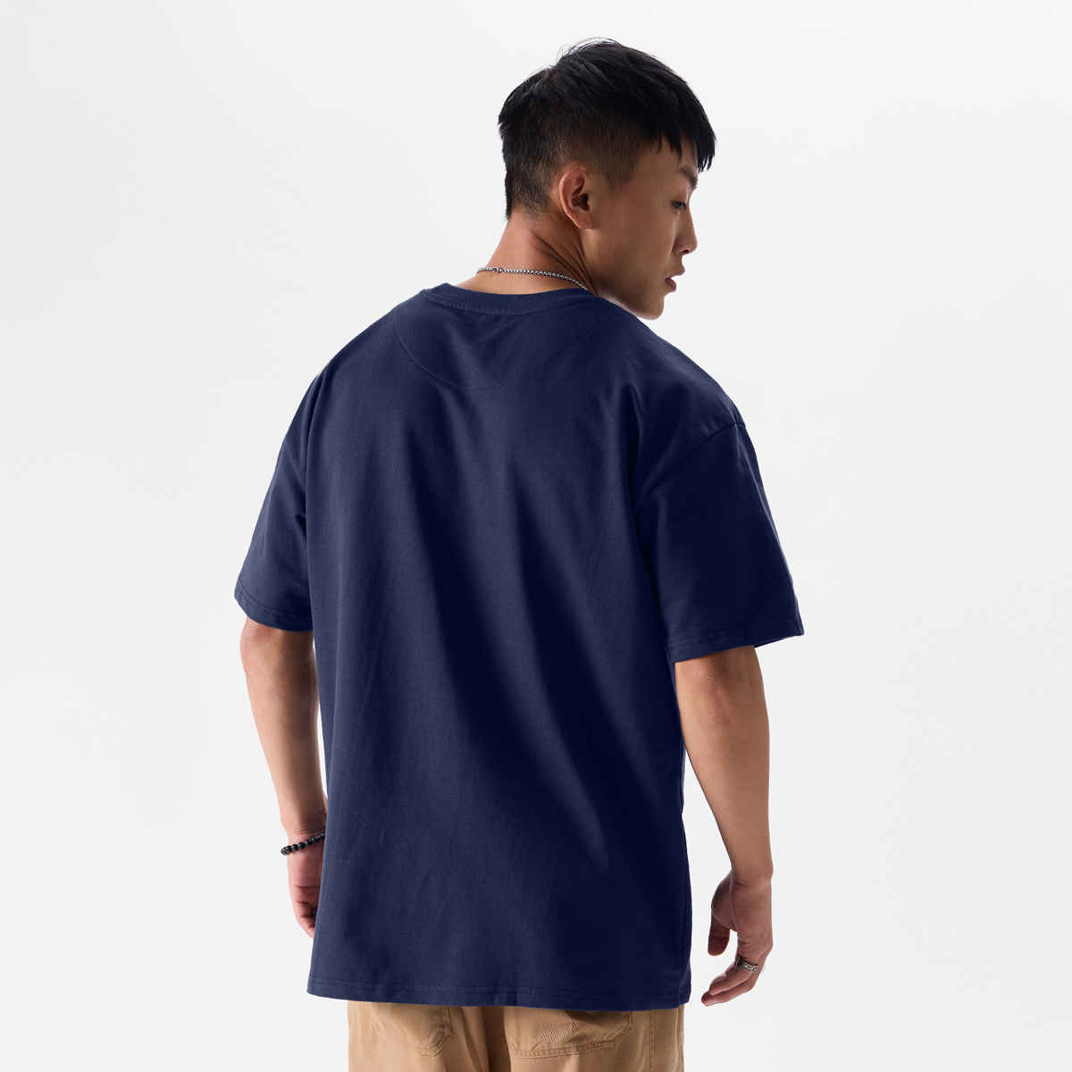 The Souled Store Solids- Navy Blue Oversized T-Shirts, Navy Blue, M