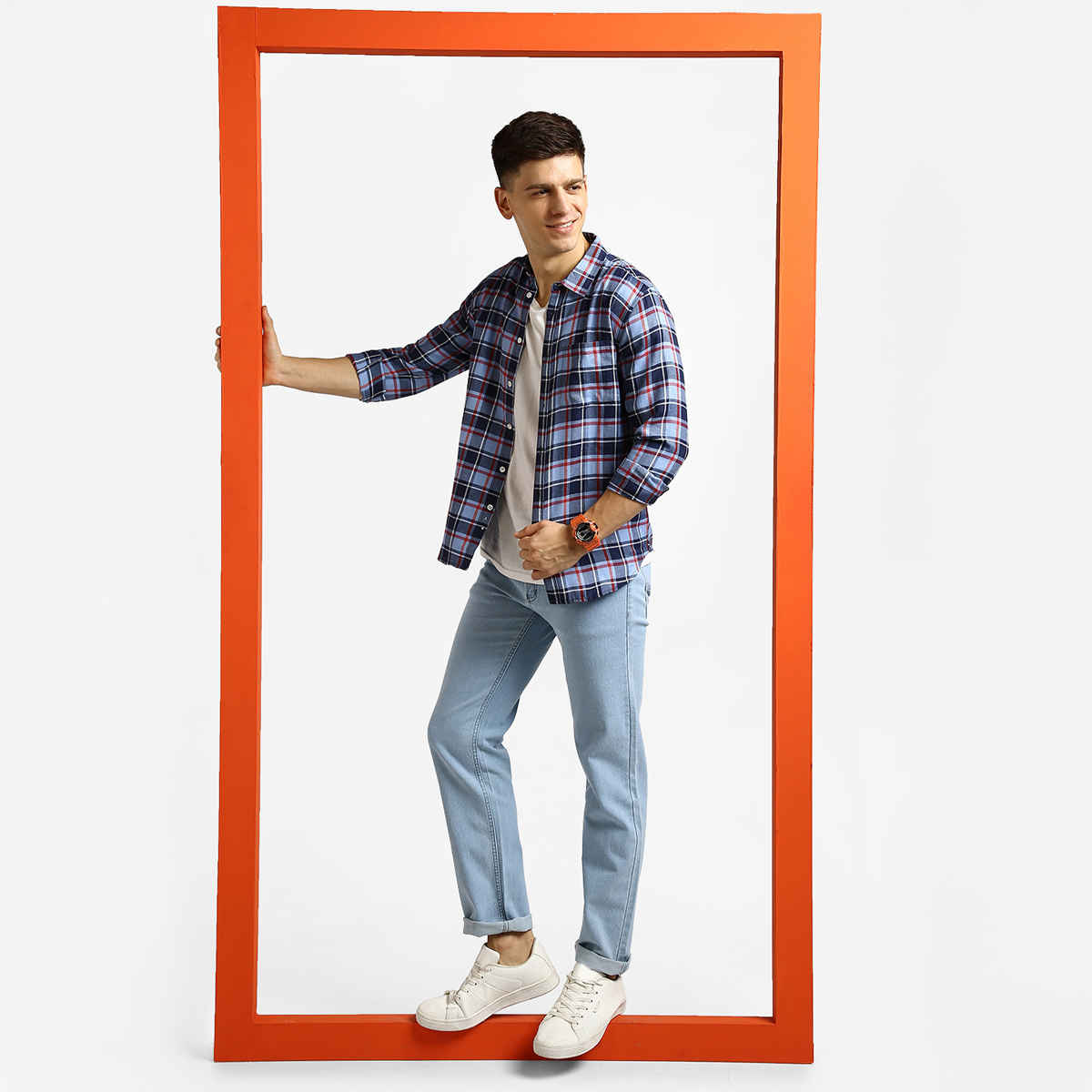 Urbano Fashion Men's Jeans Regular Fit Washed Stretchable | Ice Blue | 32