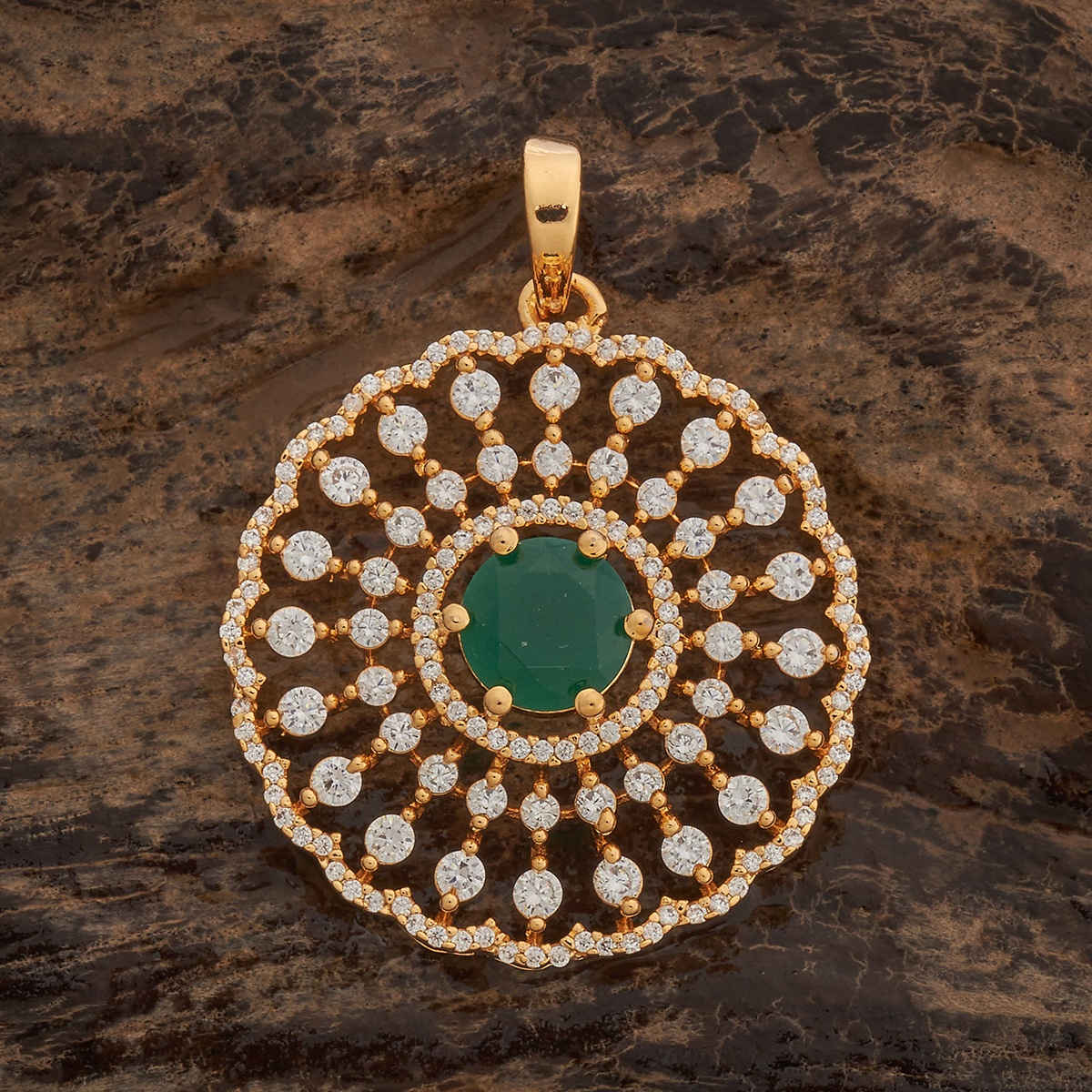 Kushal s Fashion Jewellery Green Gold-Plated Party Zircon Pendant | 436513