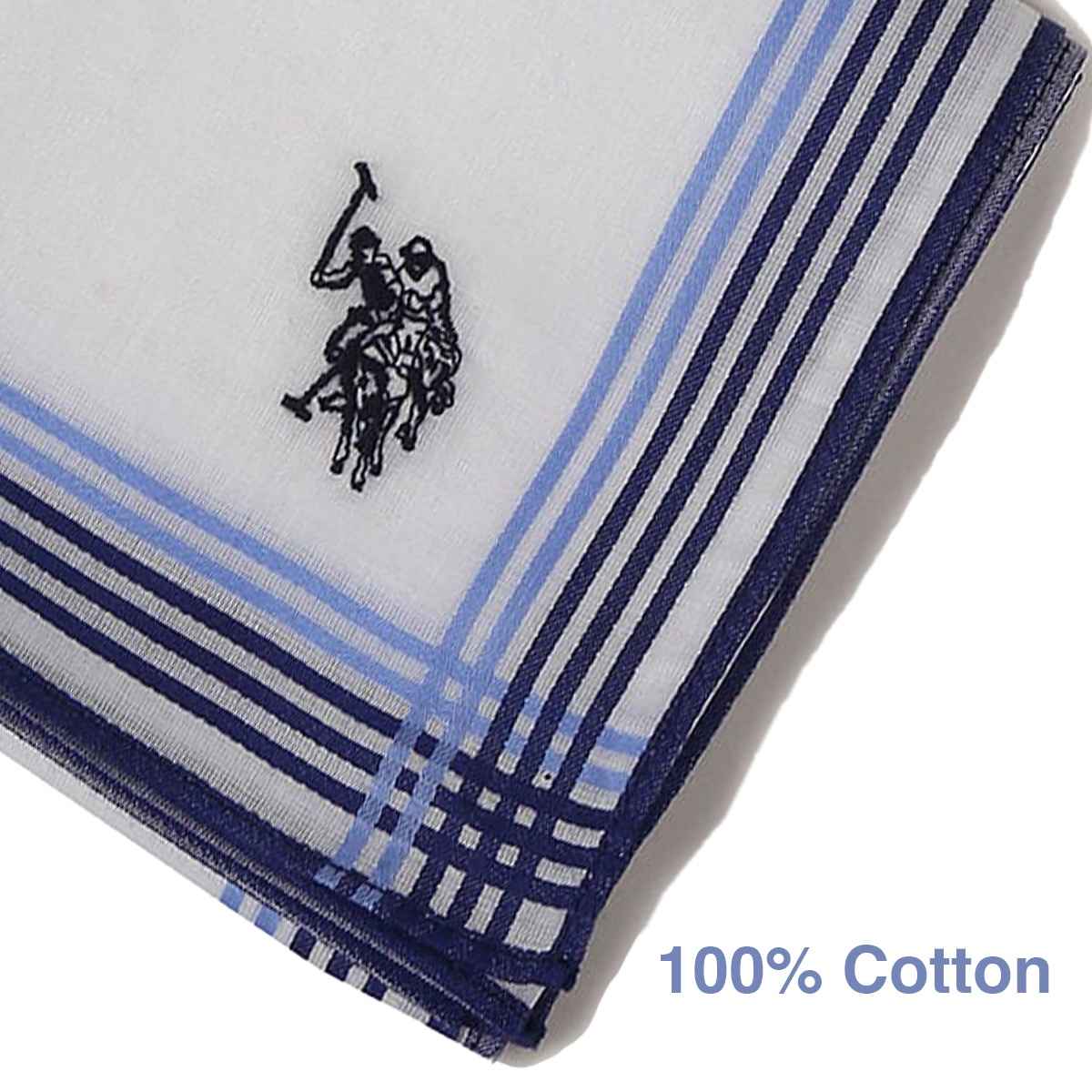 U.S. Polo Assn. Men's Pure Cotton Brand Logo Handkerchief - Pack Of 3 Assorted - One Size