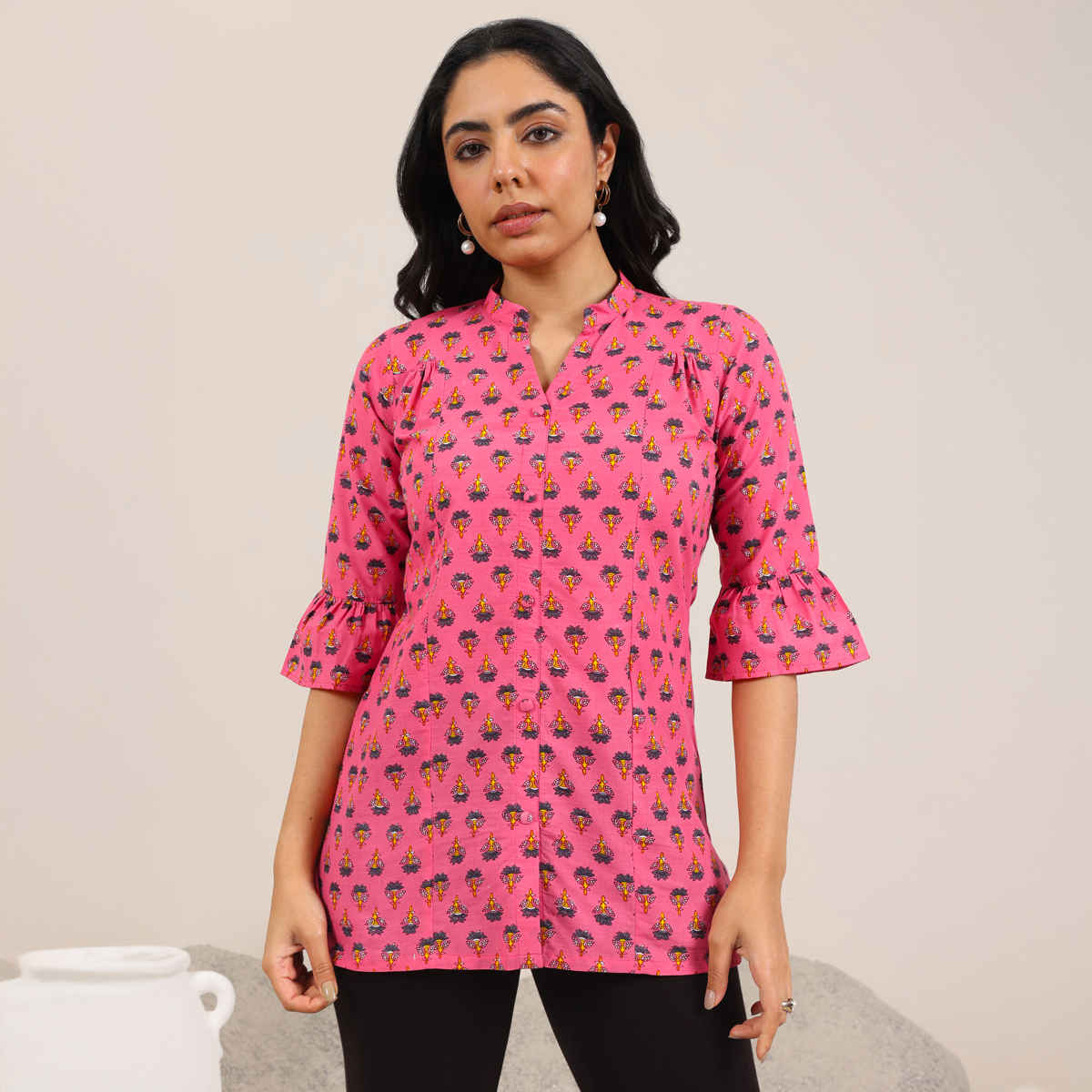 Libas Women's Printed Cotton Straight Short | 29633 | Pink - XL