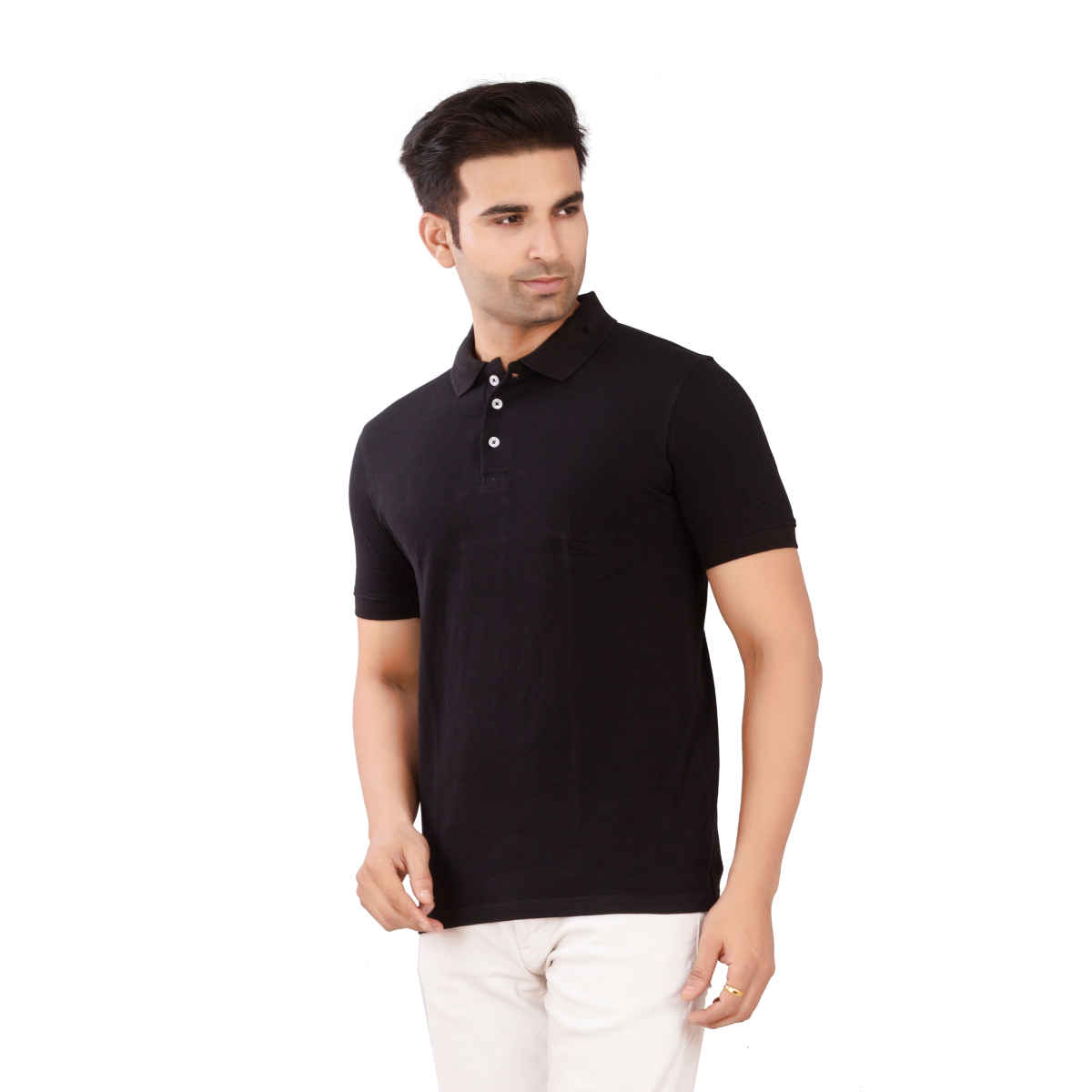 EQL Men's Cotton Solid Lightweight & Breathable Polo T-shirt | Black - S