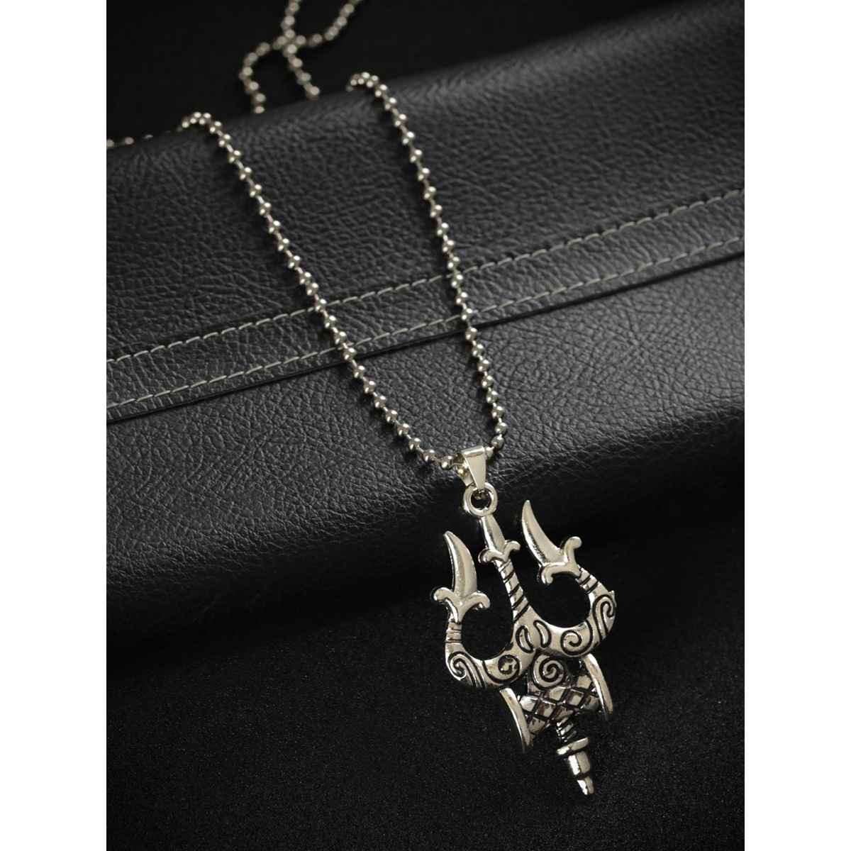 Priyaasi Mighty Trishul Silver-Plated Pendant For Men (Bd-Ch-10015)