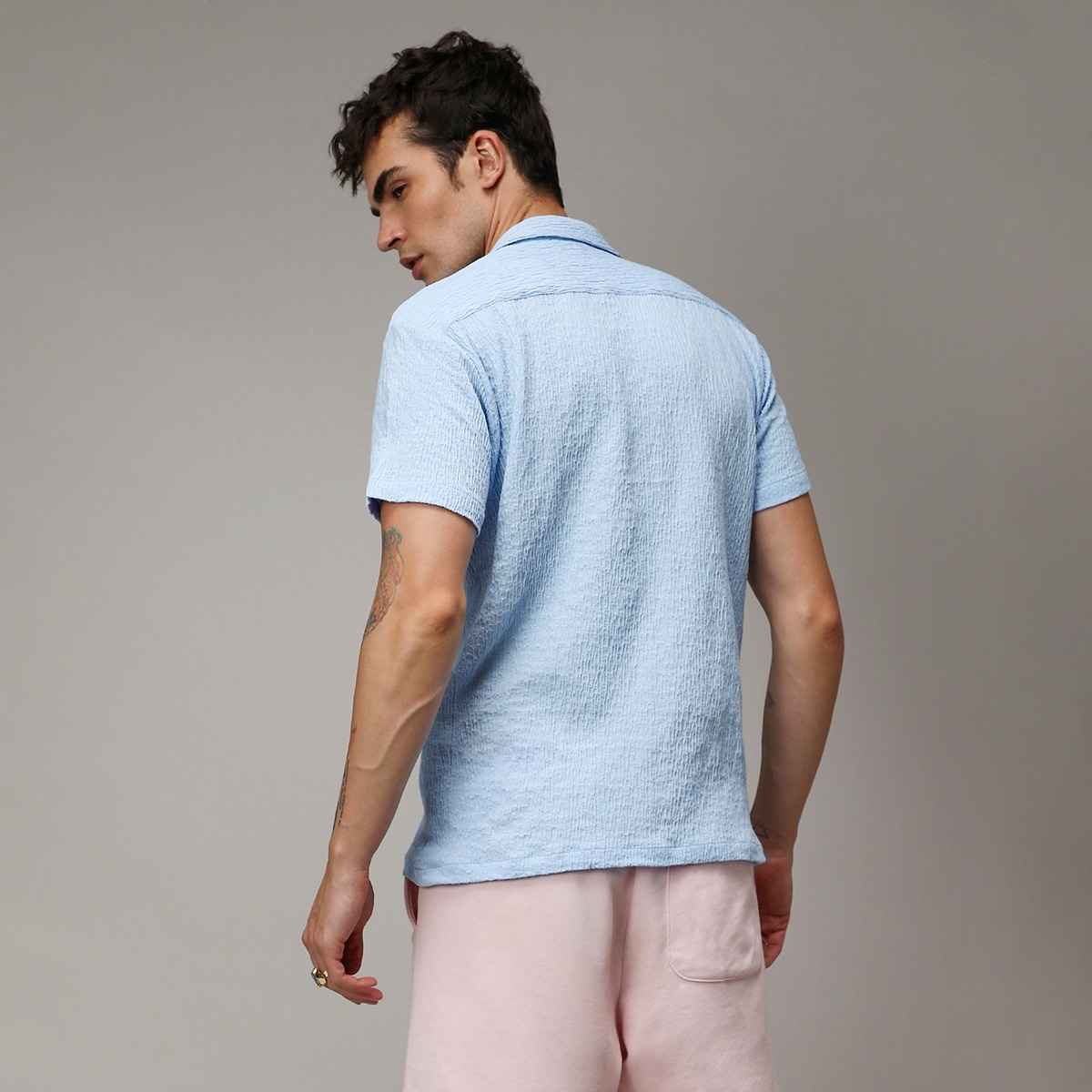 Campus Sutra Men's Creased Shirt | Blue - L