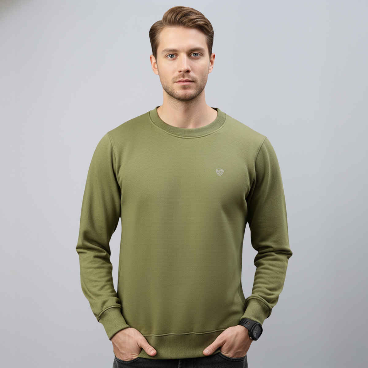 Lux Cozi Men's Sweatshirt Warmth Meets Everyday Fashion | Olive - M