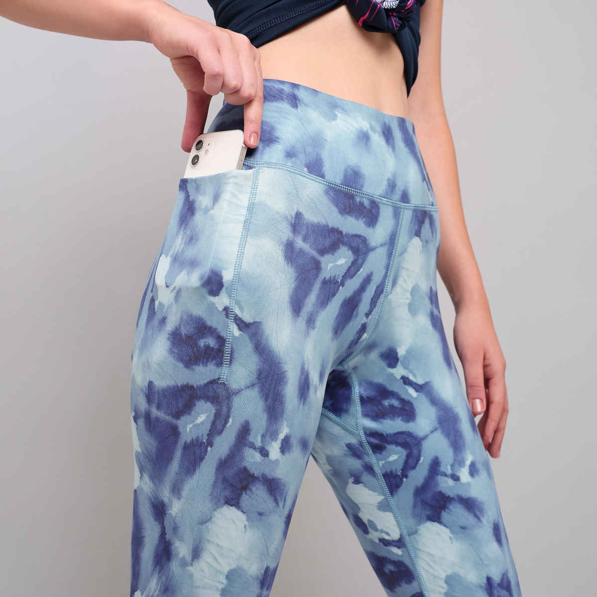 Technosport Women Printed Slim Fit Sports Tights With Elasto Plus | Alluring Azure - Xl