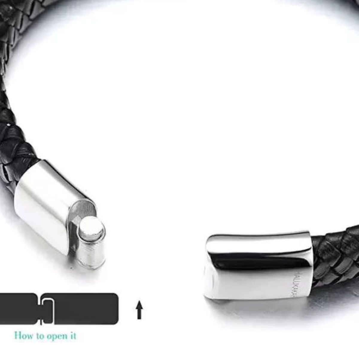 SALTY Alpha Avrum Leather Bracelet for Men and Boys| Anti-Tarnish | Black
