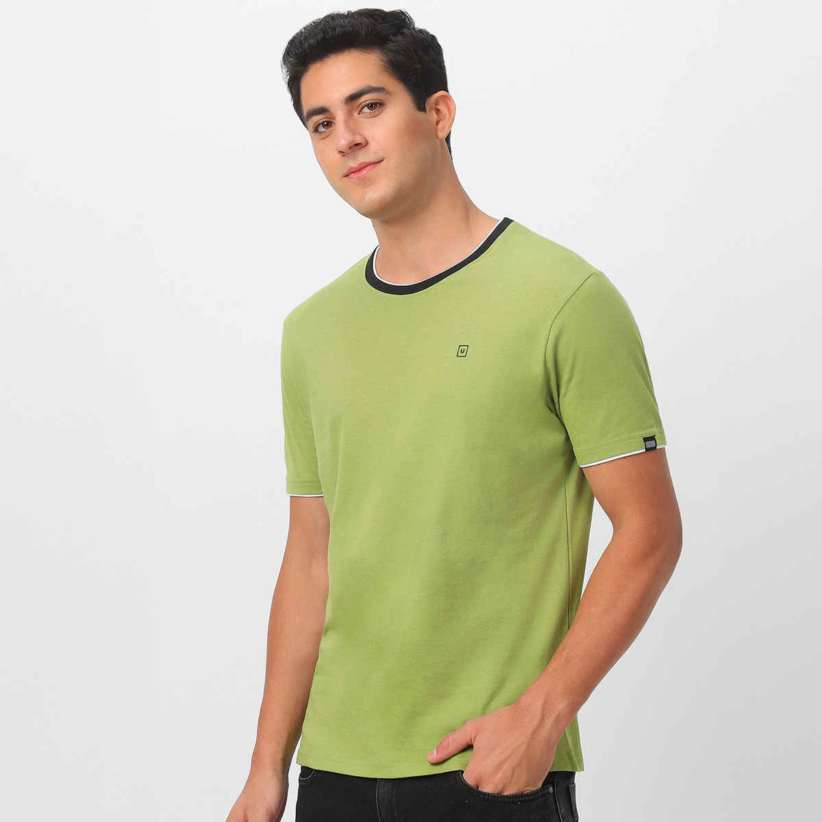 Urbano Fashion Men's Slim Fit Solid Round Neck Half Sleeve Cotton T-Shirt | Olive - M