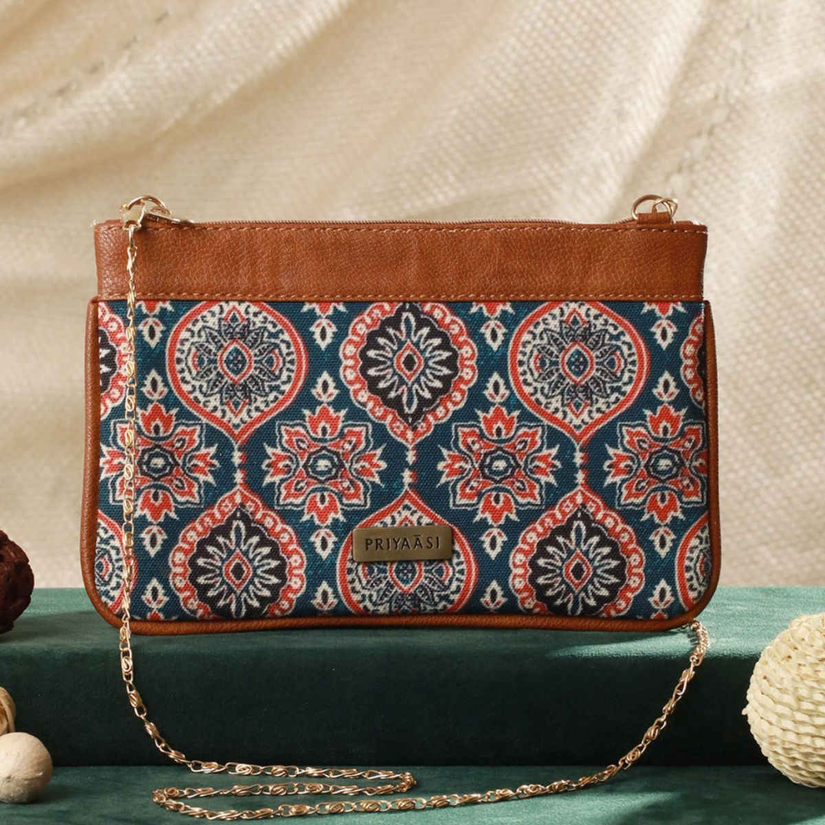 Priyaasi Women's Faux Leather 500 ml Sling Bag | Blue - Free Size