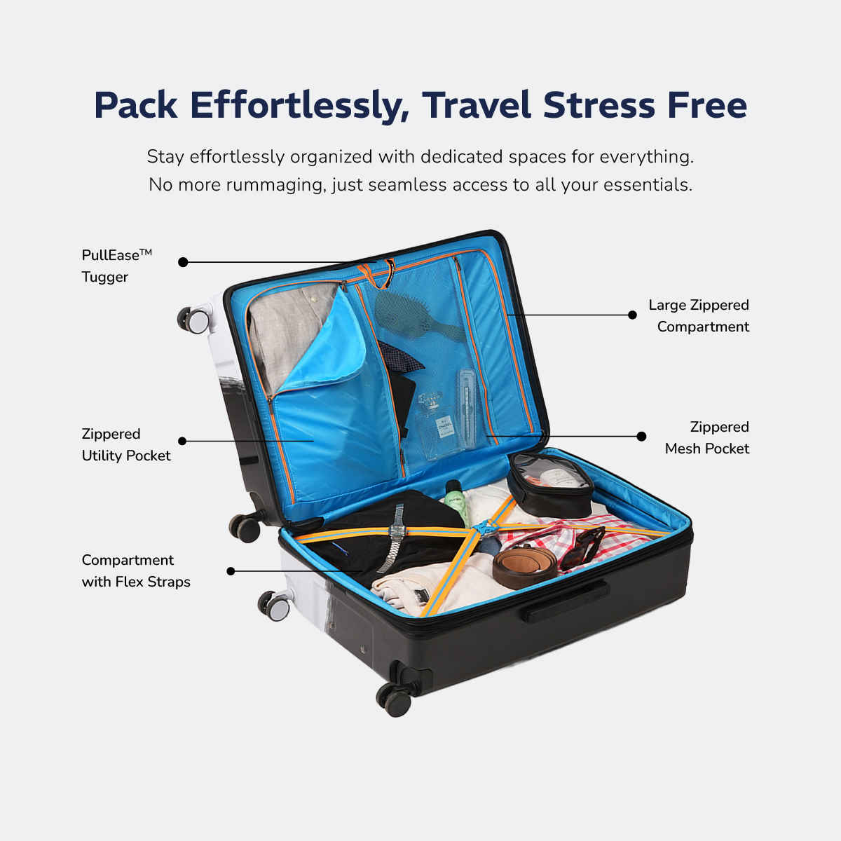 Provogue Wave Hard-Sided PC Medium Check-in Luggage Trolley Bag | Midnight Black - 65 cm