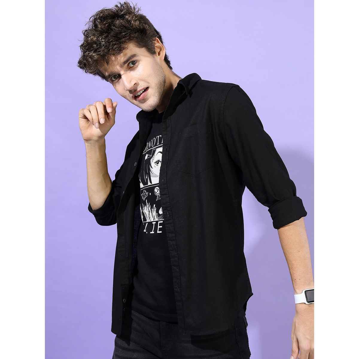 Ketch Men Solid Slim Fit Casual Shirt - Black | L