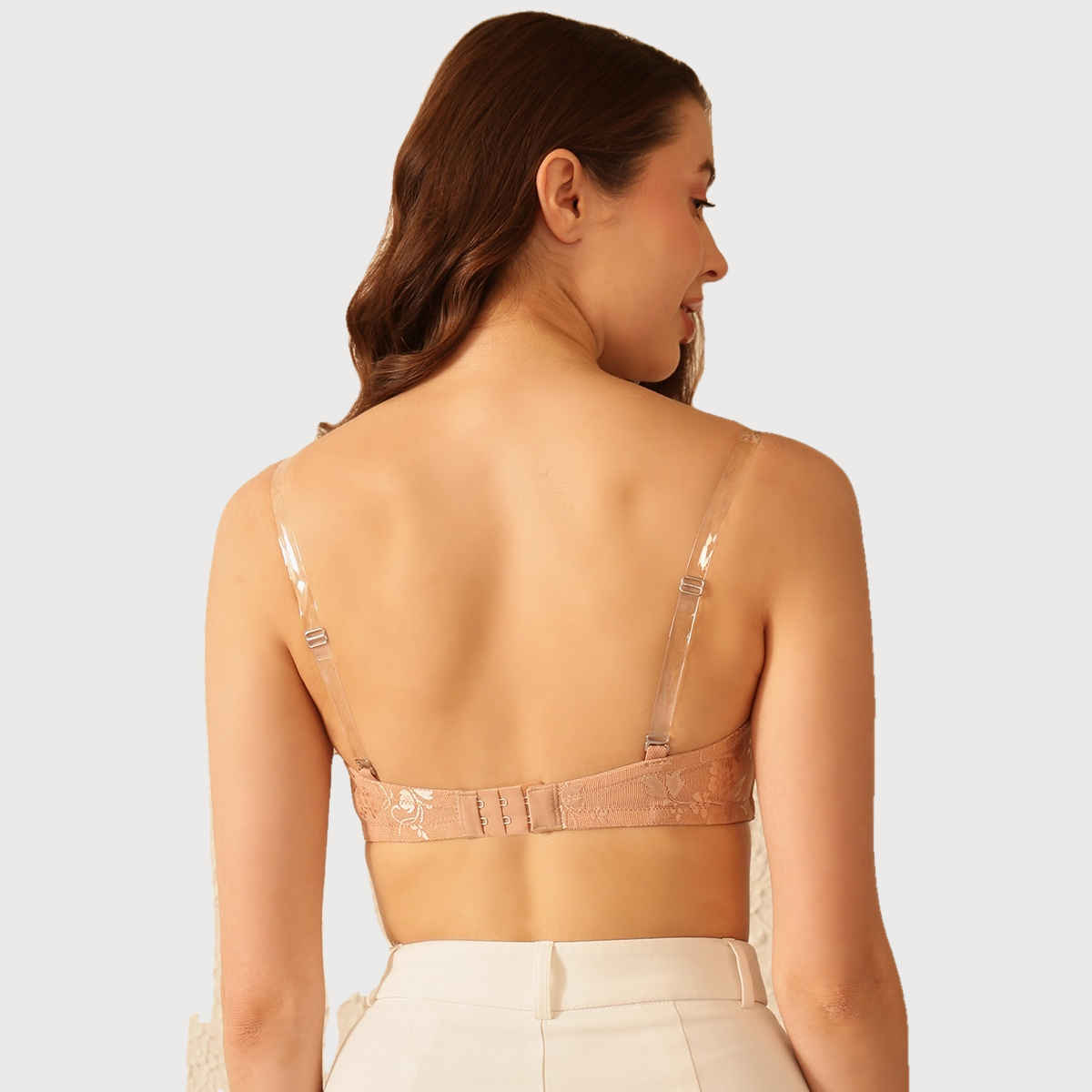 Clovia Women Padded Underwired Full Coverage Strapless Bra - Lace | Beige | 32D