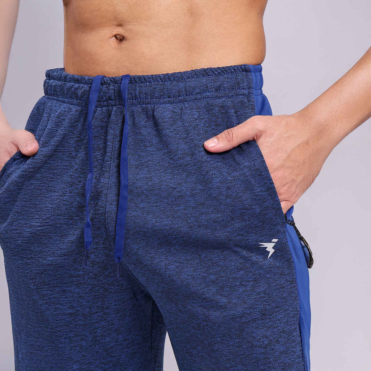 Technosport Men Poly Melange Slim Fit Sports Trackpants with TECHNO DRY | Denim Melange | L