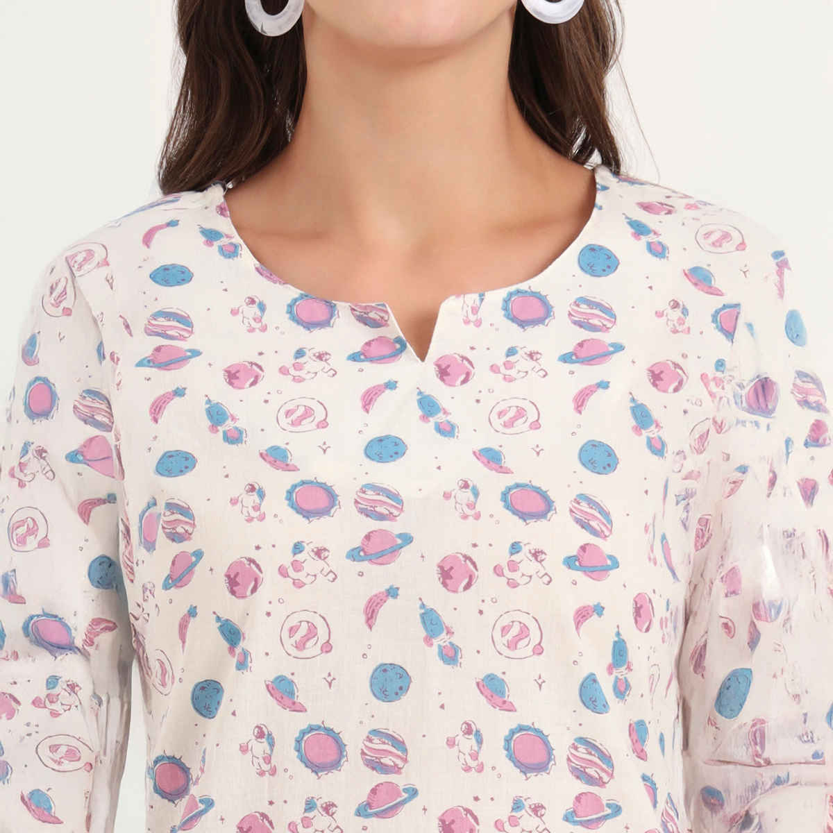 Divena Women's Cotton Floral Printed Night Suits | DK0285 | White - M