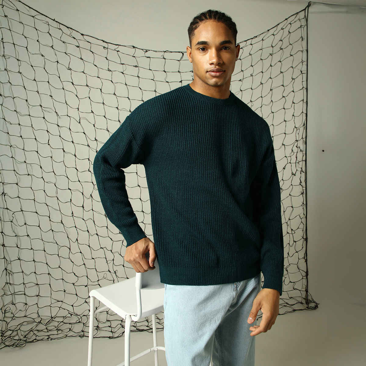 Hubberholme Men's Cable Knit Pullover | Dark Green - L