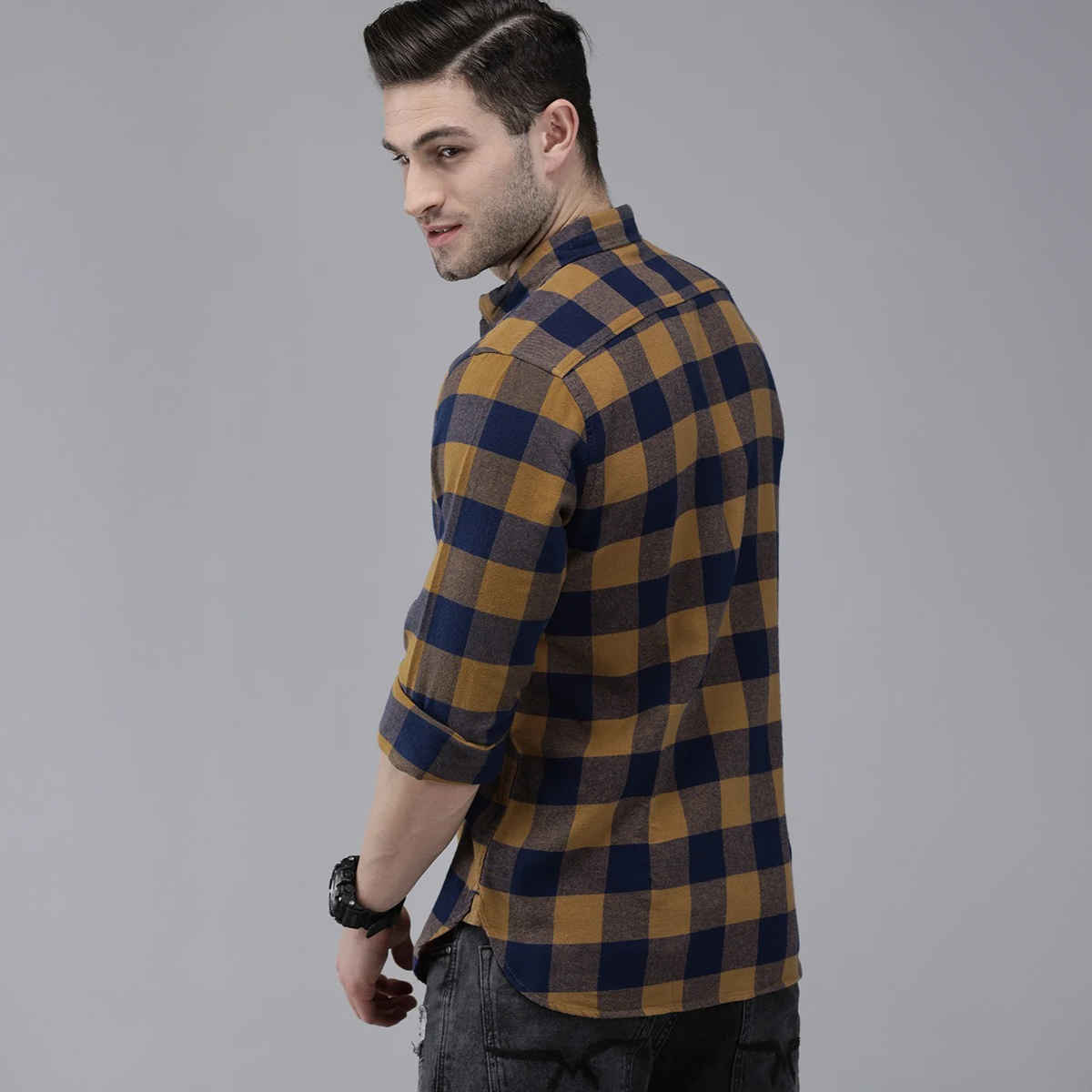 The Bear House Men Slim Fit Checked Shirt - Tonic | Rust and Navy | M