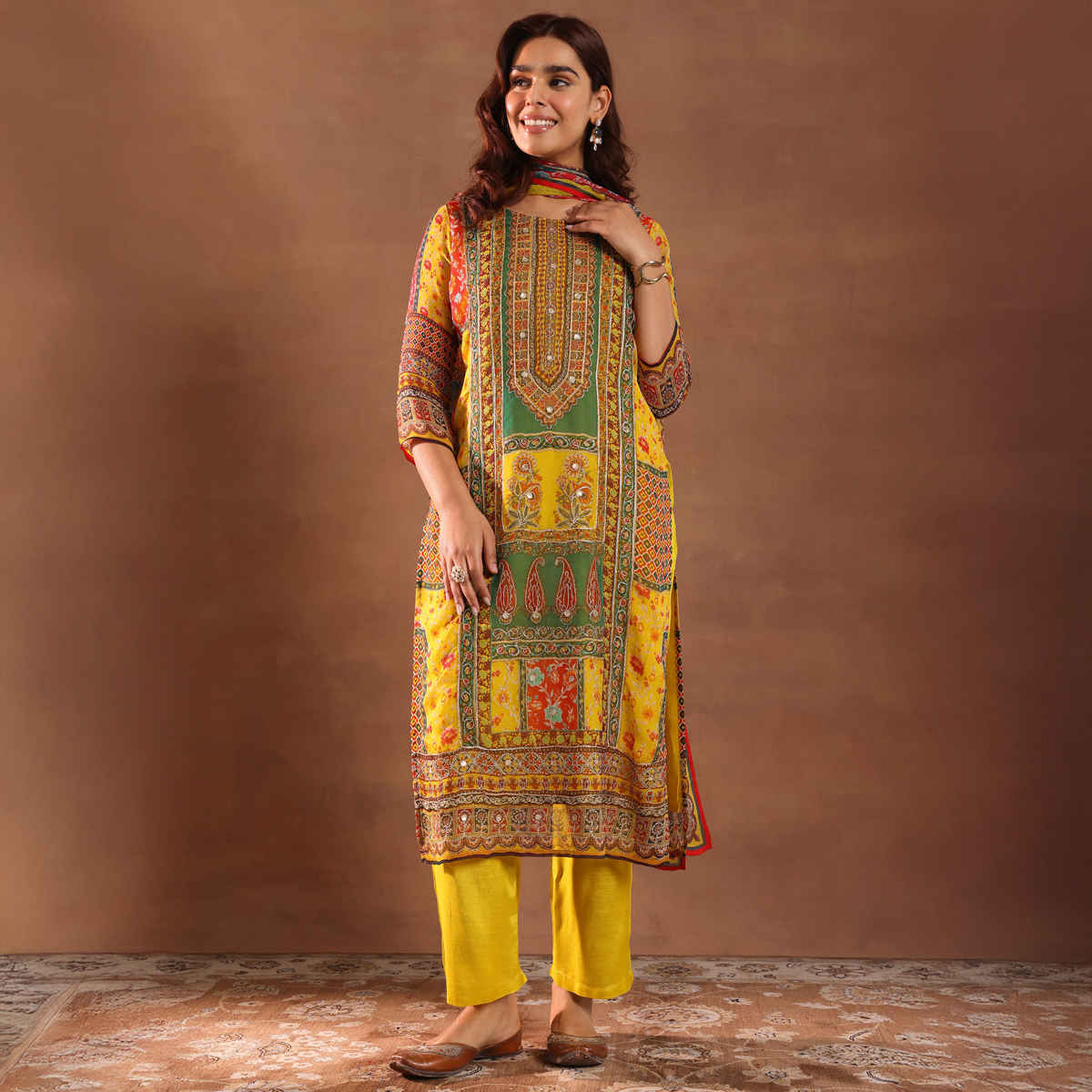Libas Printed Silk Blend Straight Suit With Dupatta | 49333R | Multi - L