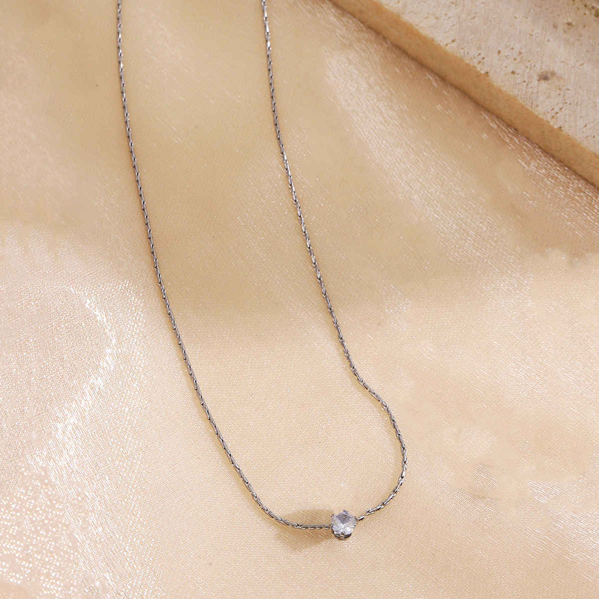 LabelShe Silver Plated Stainless Steel CZ Studded Pendant Necklace | LS-PS-26450